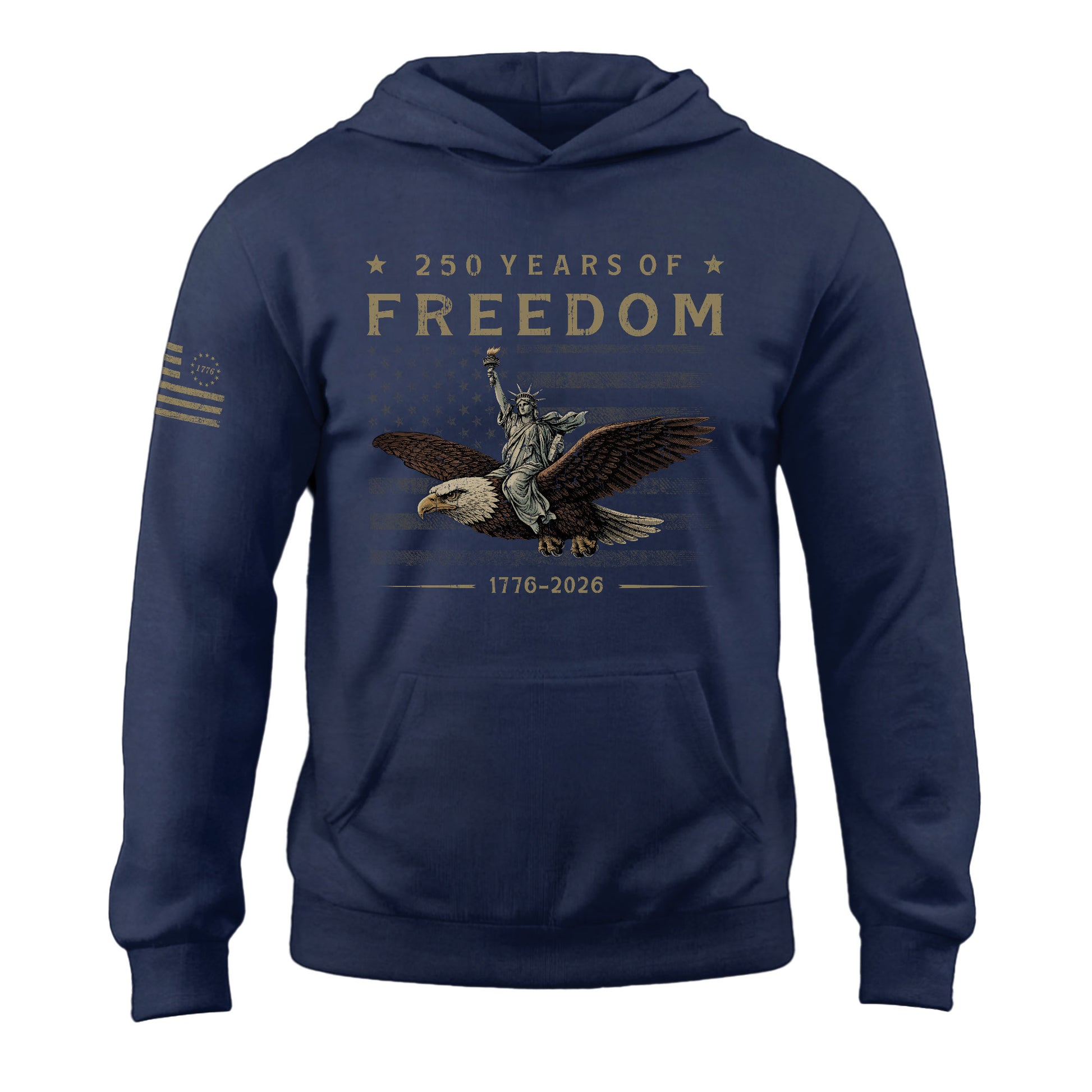 USA 250th Anniversary Hoodie 250 Years of Freedom 1776-2026 American Flag Eagle Liberty Patriotic - Rust Field Wear