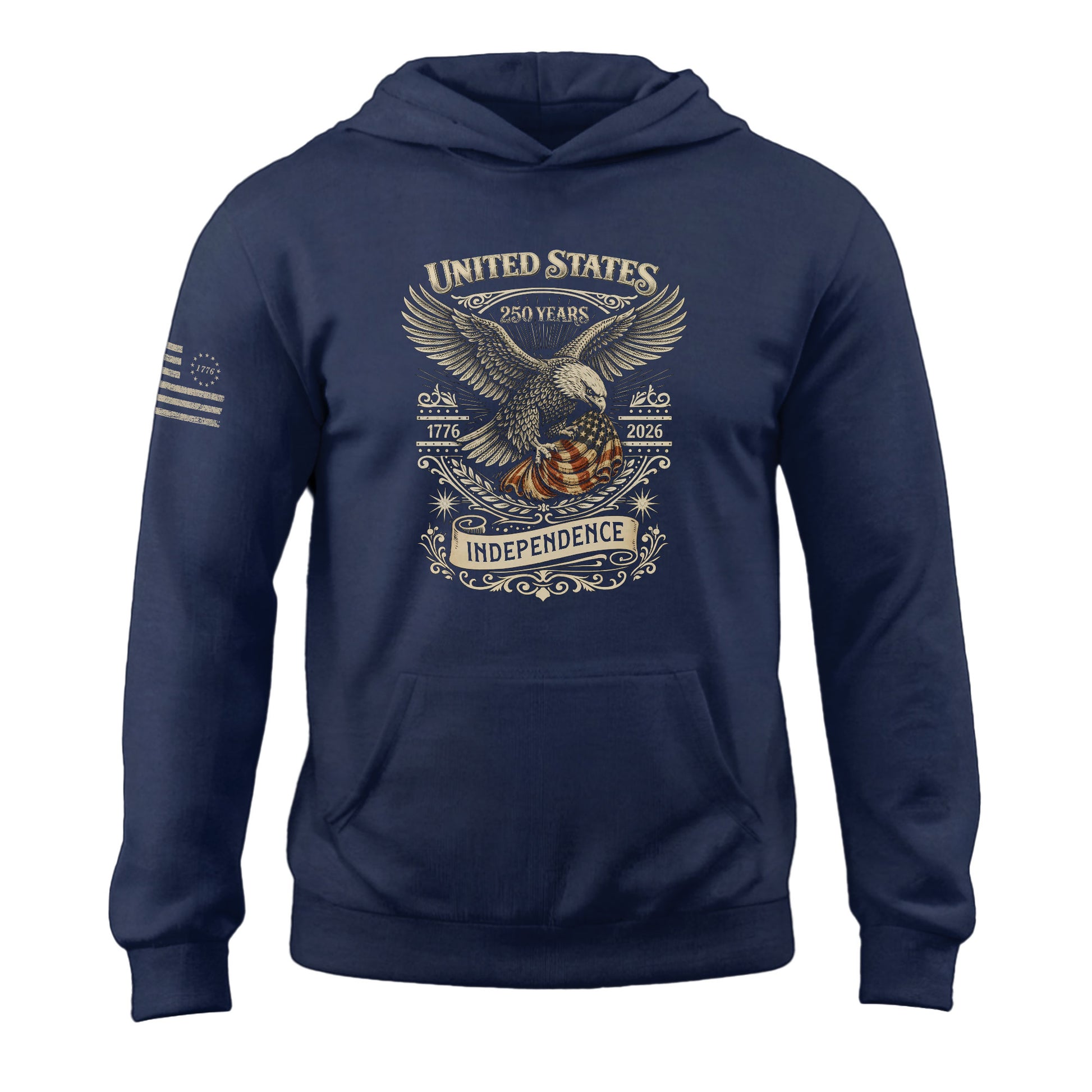 USA 250th Anniversary Hoodie 1776-2026 American Flag Patriotic Mens Hoodie - Rust Field Wear