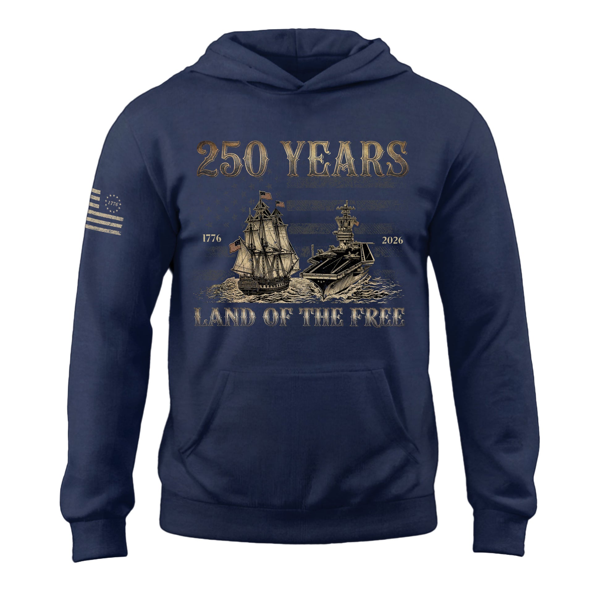 USA 250th Anniversary Hoodie 1776-2026 Retro American Sailing Ship Patriotic - Rust Field Wear