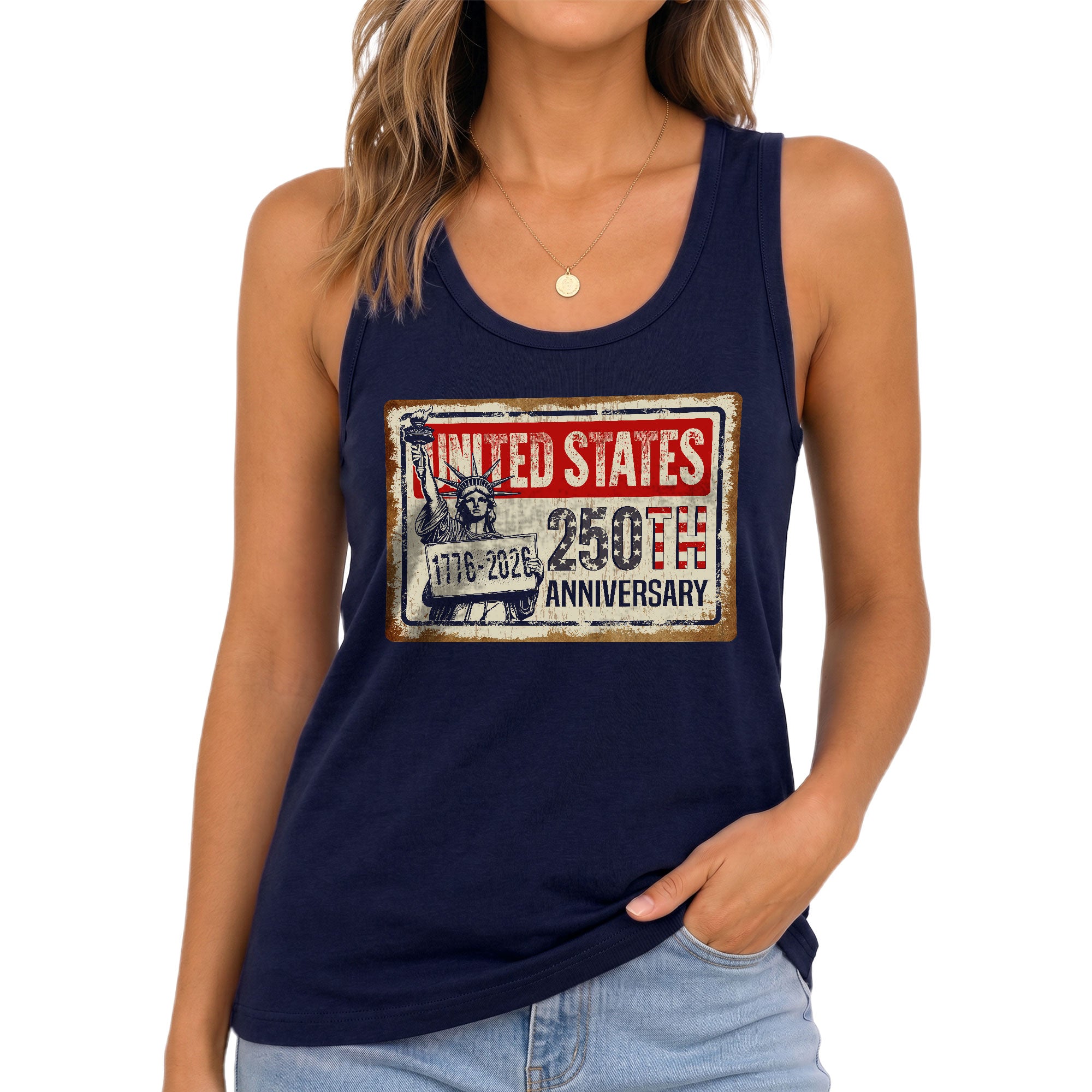 United States 250th Anniversary Tank Top Women Vintage Liberty Sign Patriotic Shirt
