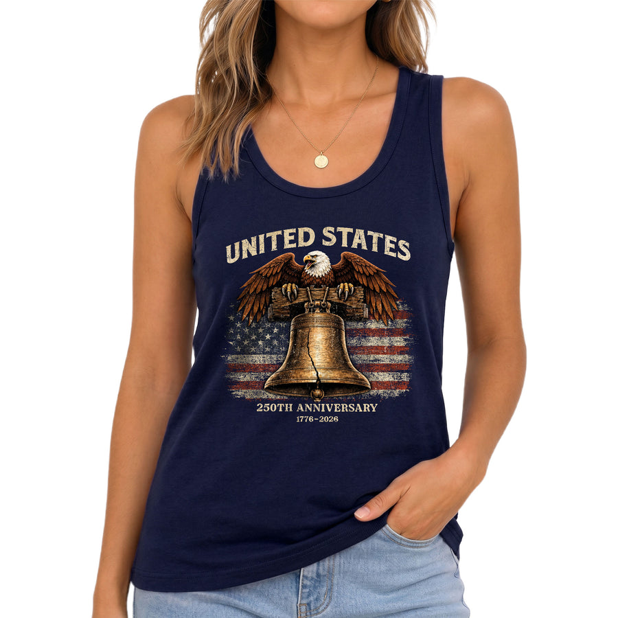 United States 250th Anniversary Tank Top Women Liberty Bell Patriotic Eagle Shirt