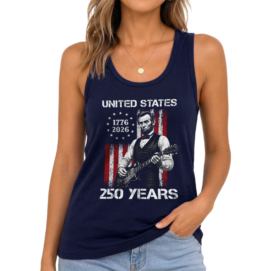 Tank Top Women America 250 Years 1776-2026 Abraham Lincoln Guitar Patriotic Sleeveless
