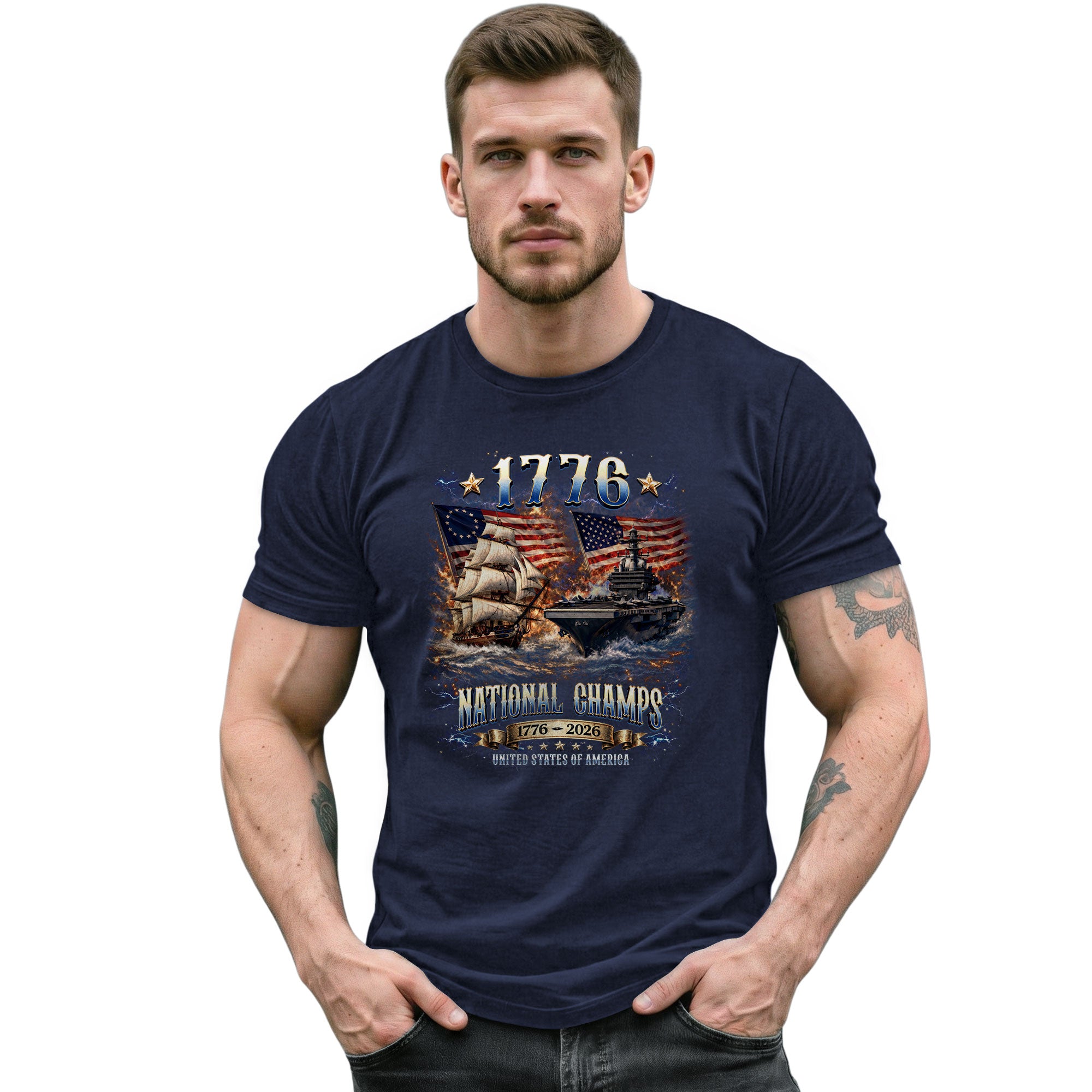 1776 National Champs Shirt Vintage Navy Battleship Graphic Tee Patriotic 1776-2026 T-Shirt