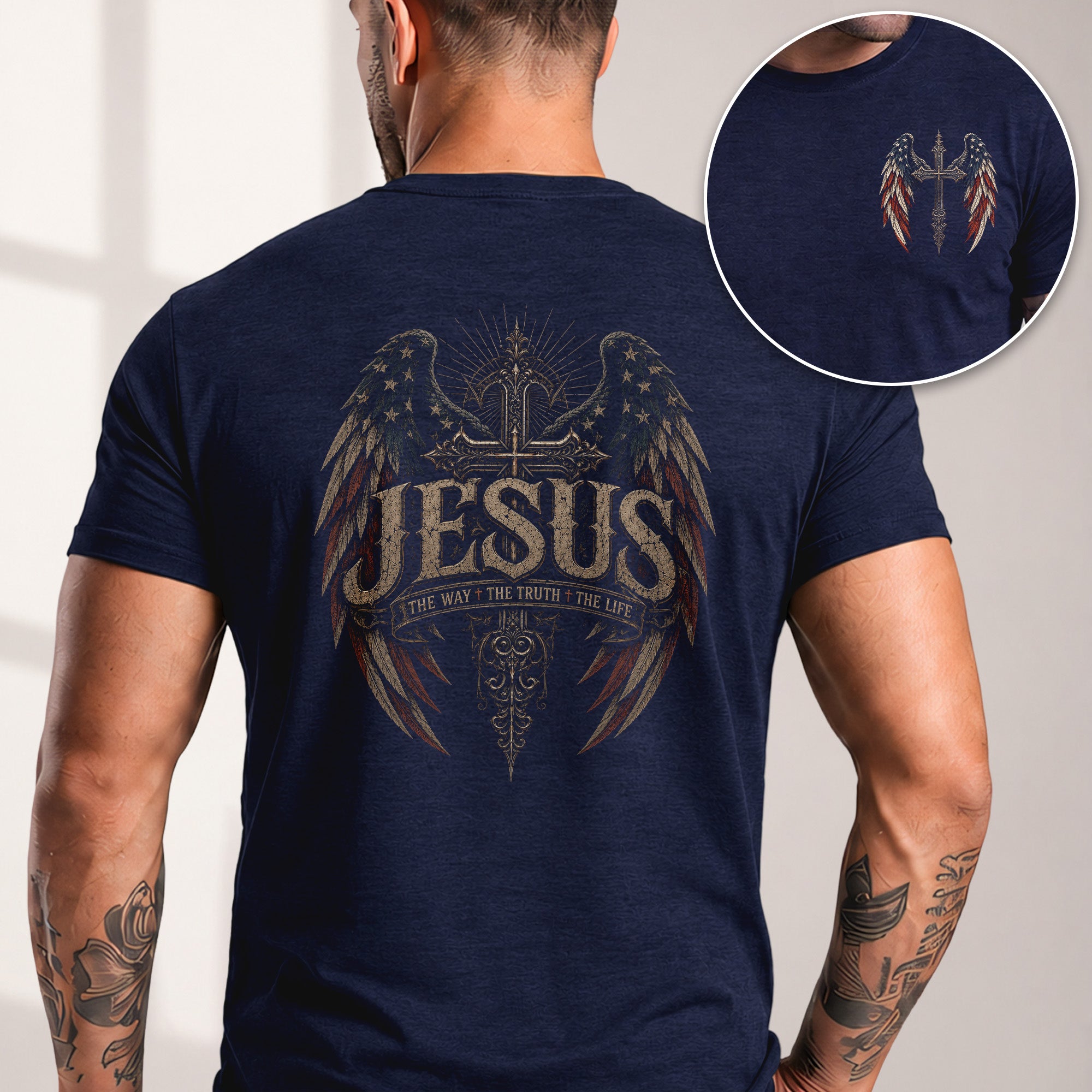 Jesus The Way The Truth The Life Christian Cross Wings Graphic Religious T-Shirt - Rust Field Wear