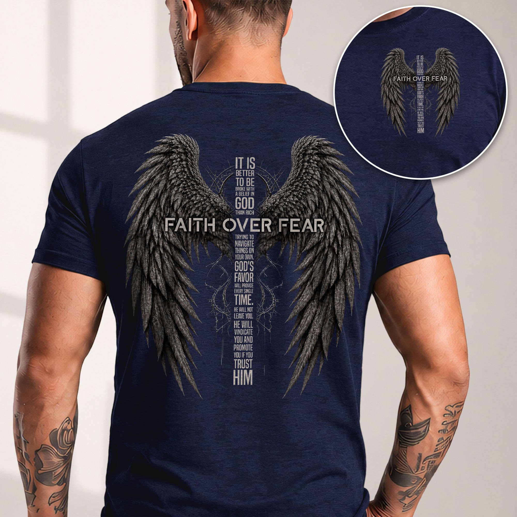 Faith Over Fear Christian Shirt Angel Wings Cross T-Shirt Religious Faith Graphic Tee - Rust Field Wear