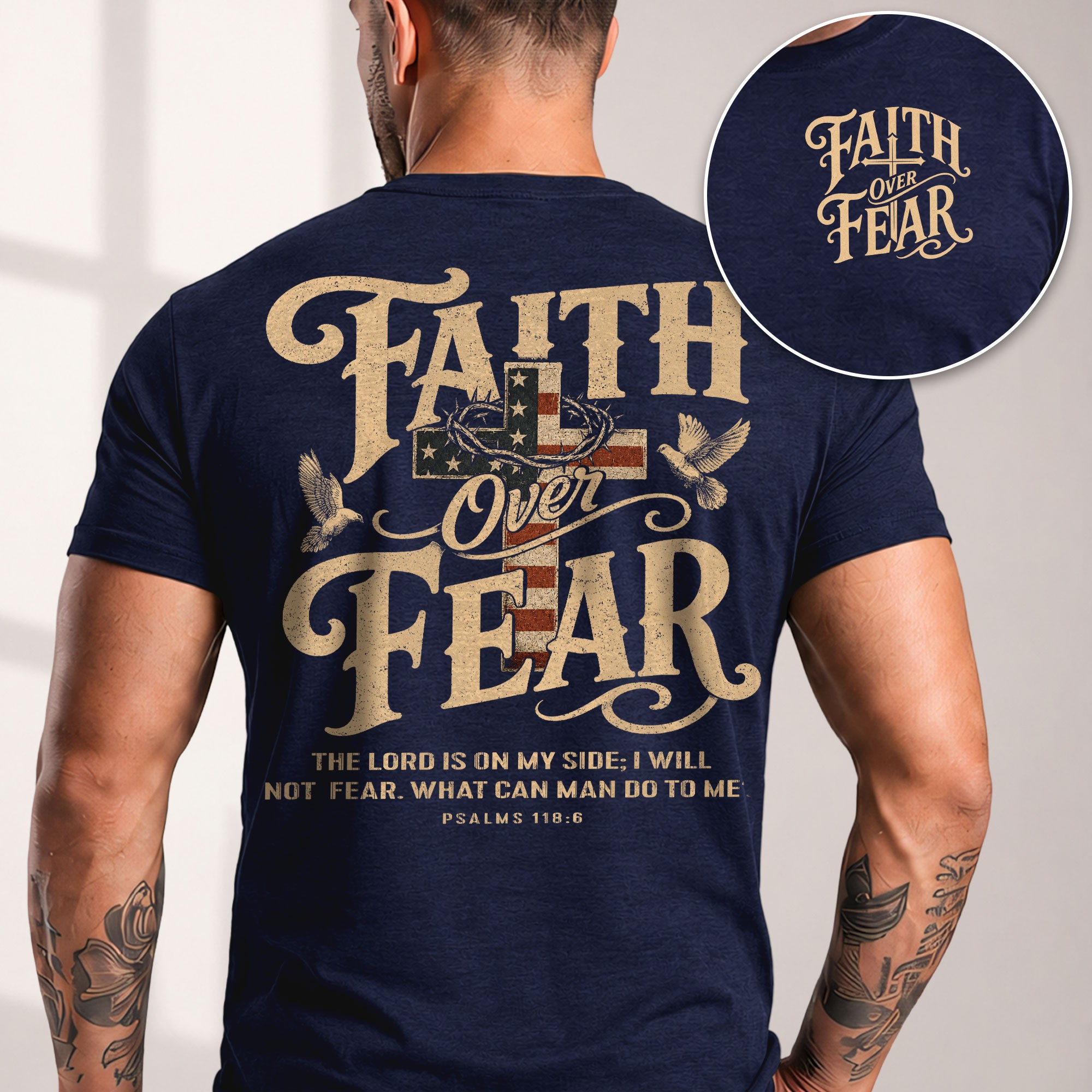 Faith Over Fear Christian Shirt Psalm 118:6 Patriotic Religious Graphic Faith Tee - Rust Field Wear