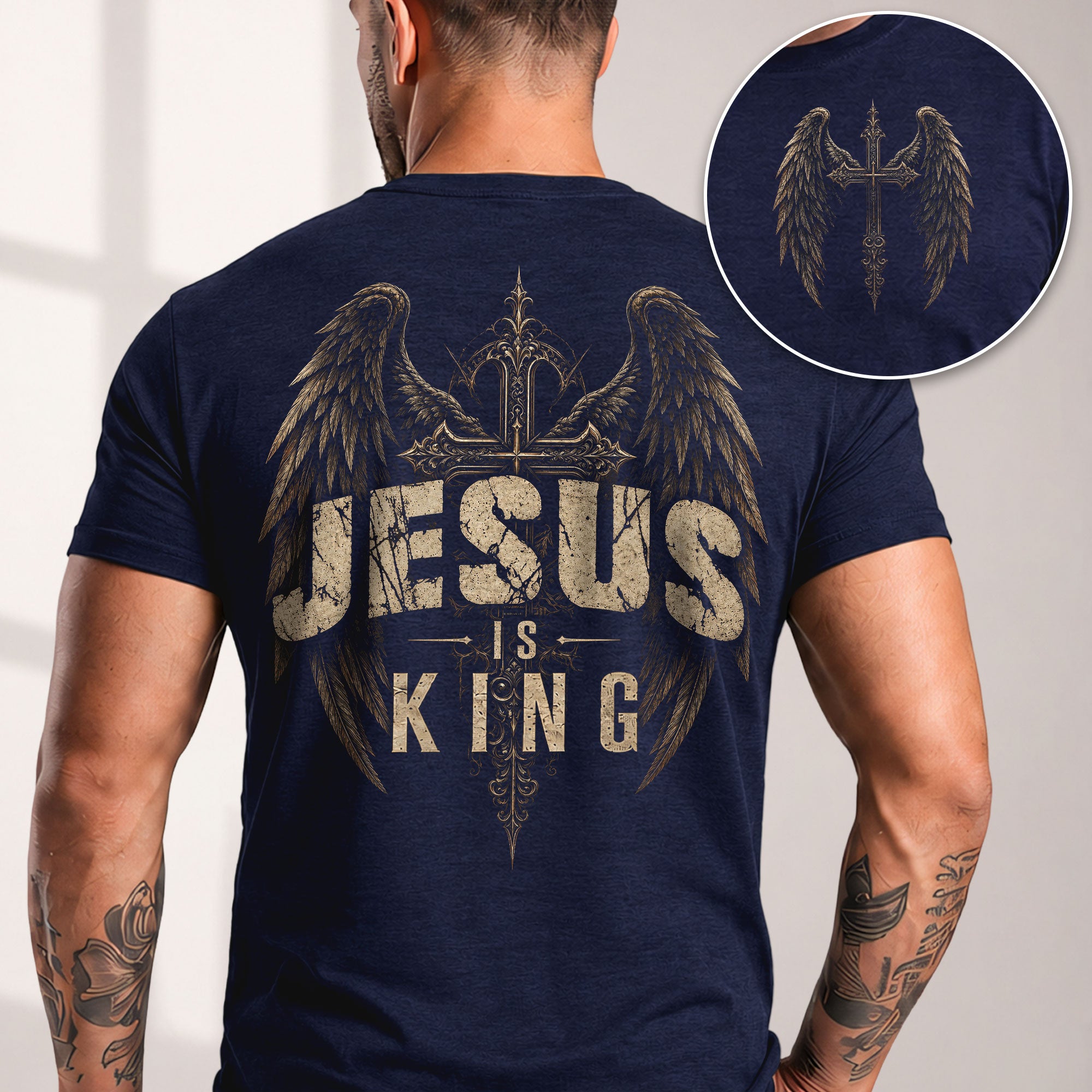 Jesus Is King T Shirt Christian Angel Wings Cross Religious Apparel Tee Top Unisex
