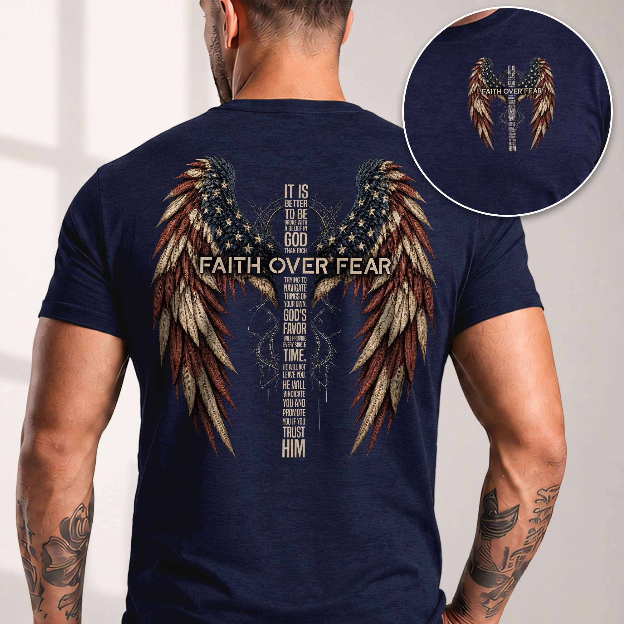 Faith Over Fear Christian T-Shirt Cross Wings Graphic Religious Shirt for Men Women - Rust Field Wear
