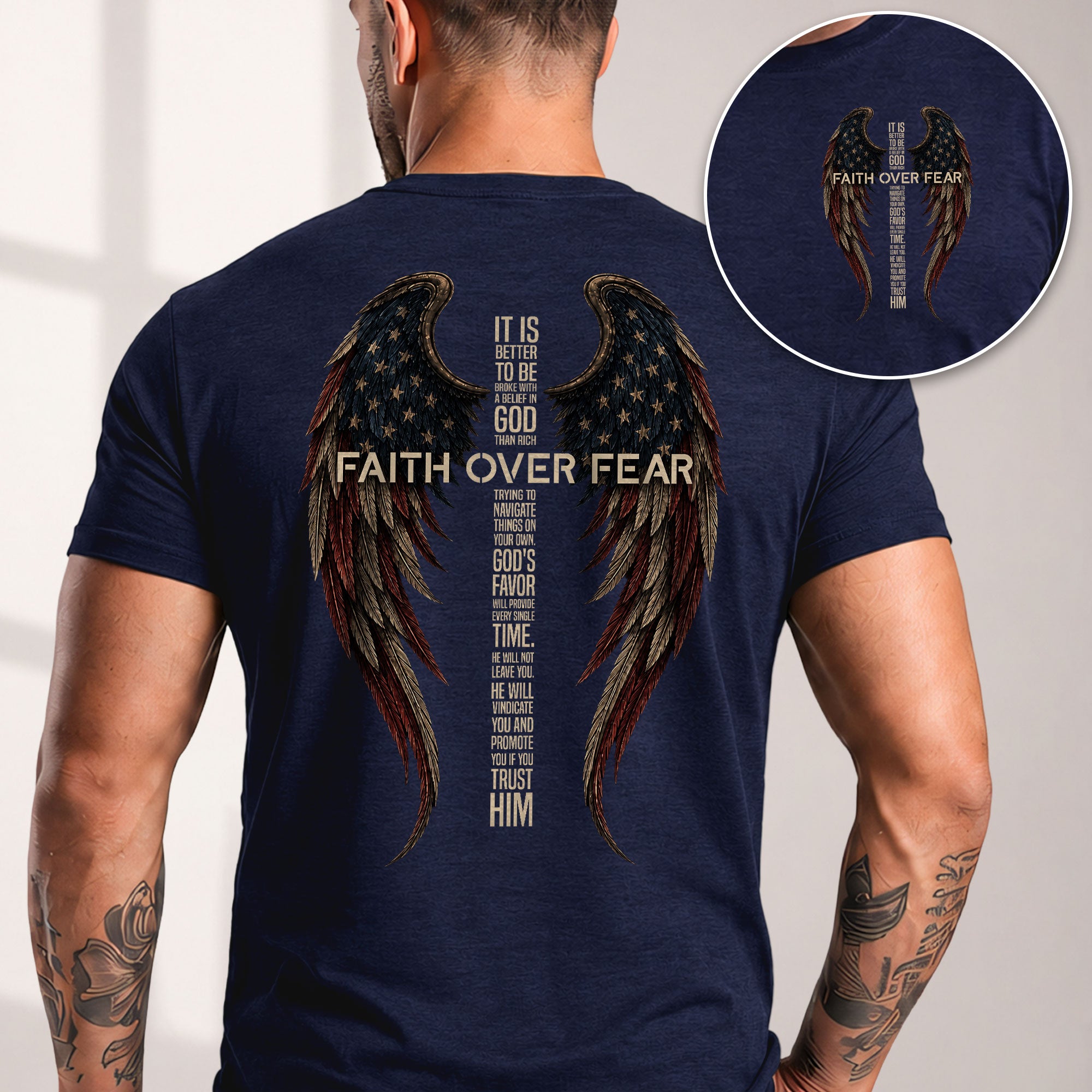 Faith Over Fear Angel Wings T-Shirt Christian Inspirational Religious Graphic Tee - Rust Field Wear