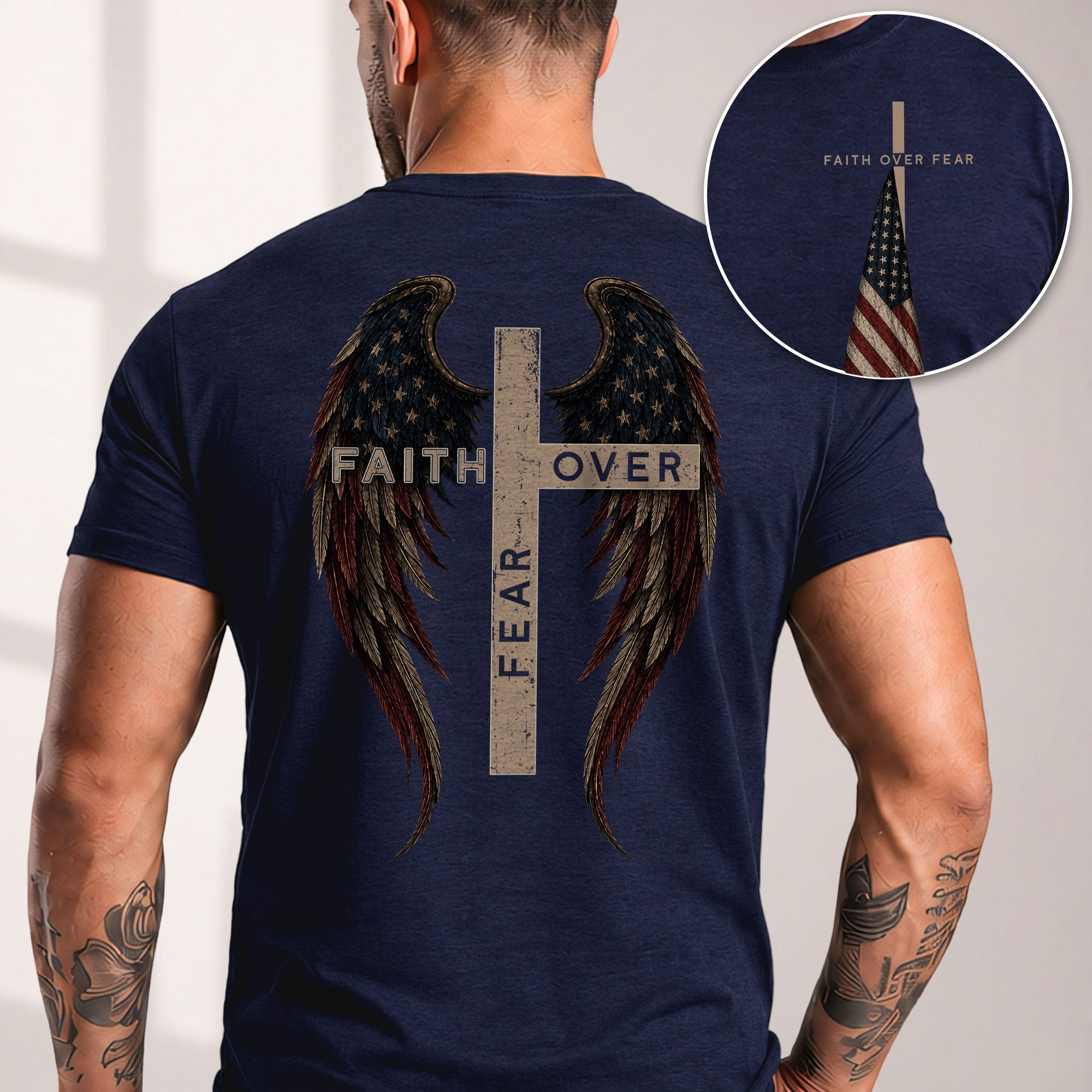 Faith Over Fear Cross Wings Christian T-Shirt Religious Inspirational Faith-Based Tee - Rust Field Wear