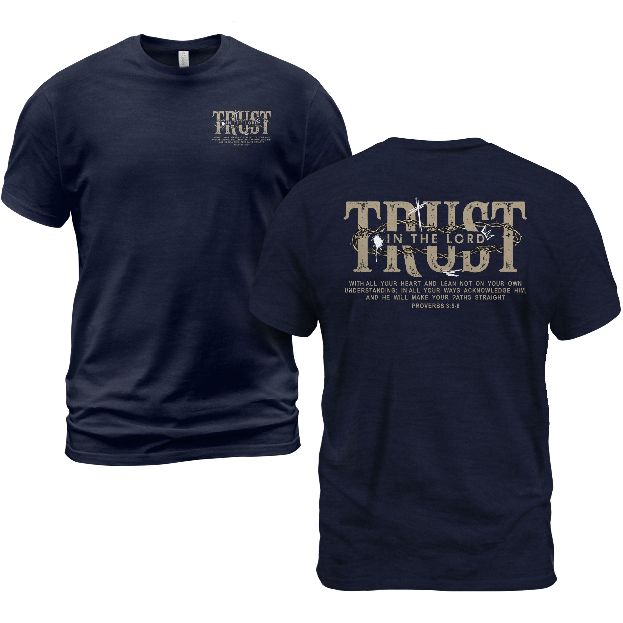 Trust In The Lord Christian Shirt Proverbs 3 5 6 Scripture Verse Cross Graphic Tee