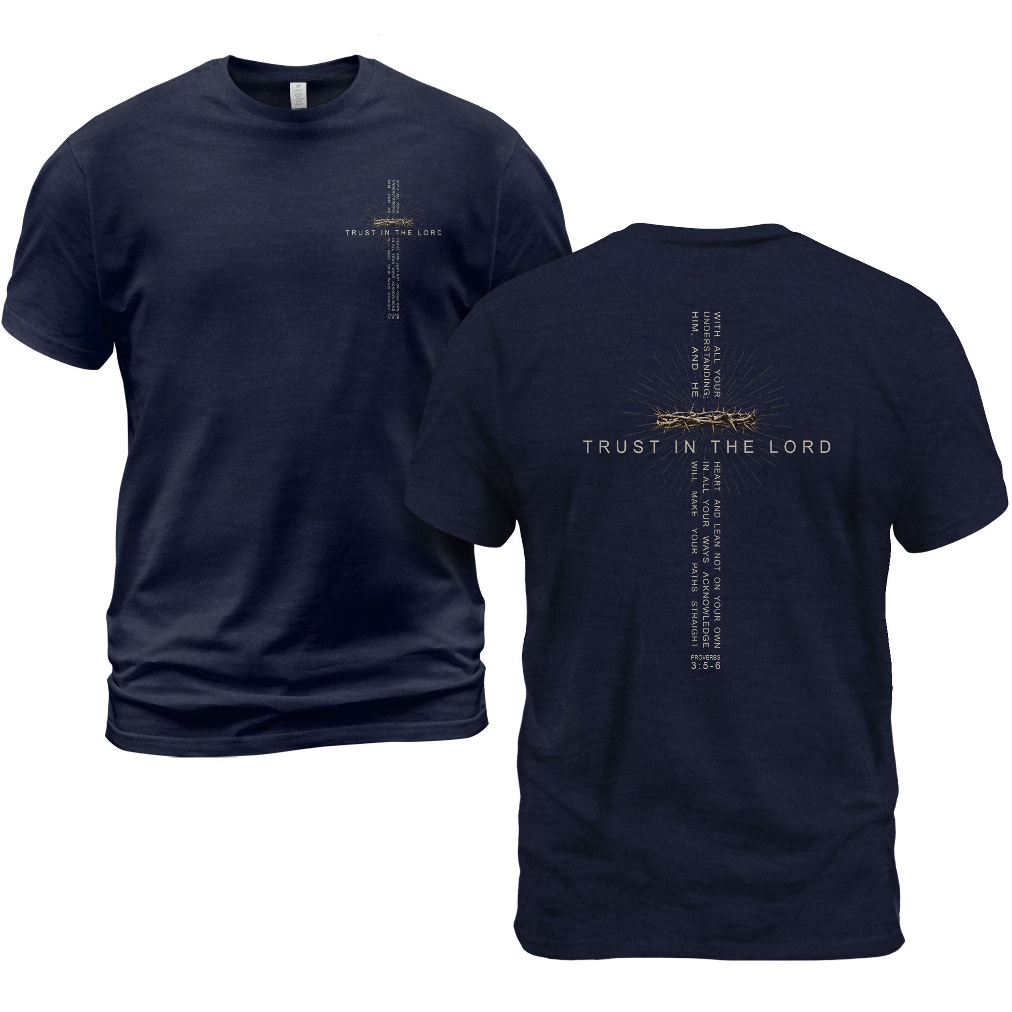 Trust In The Lord Christian Shirt Crown Of Thorns Cross Faith Message Graphic Tee