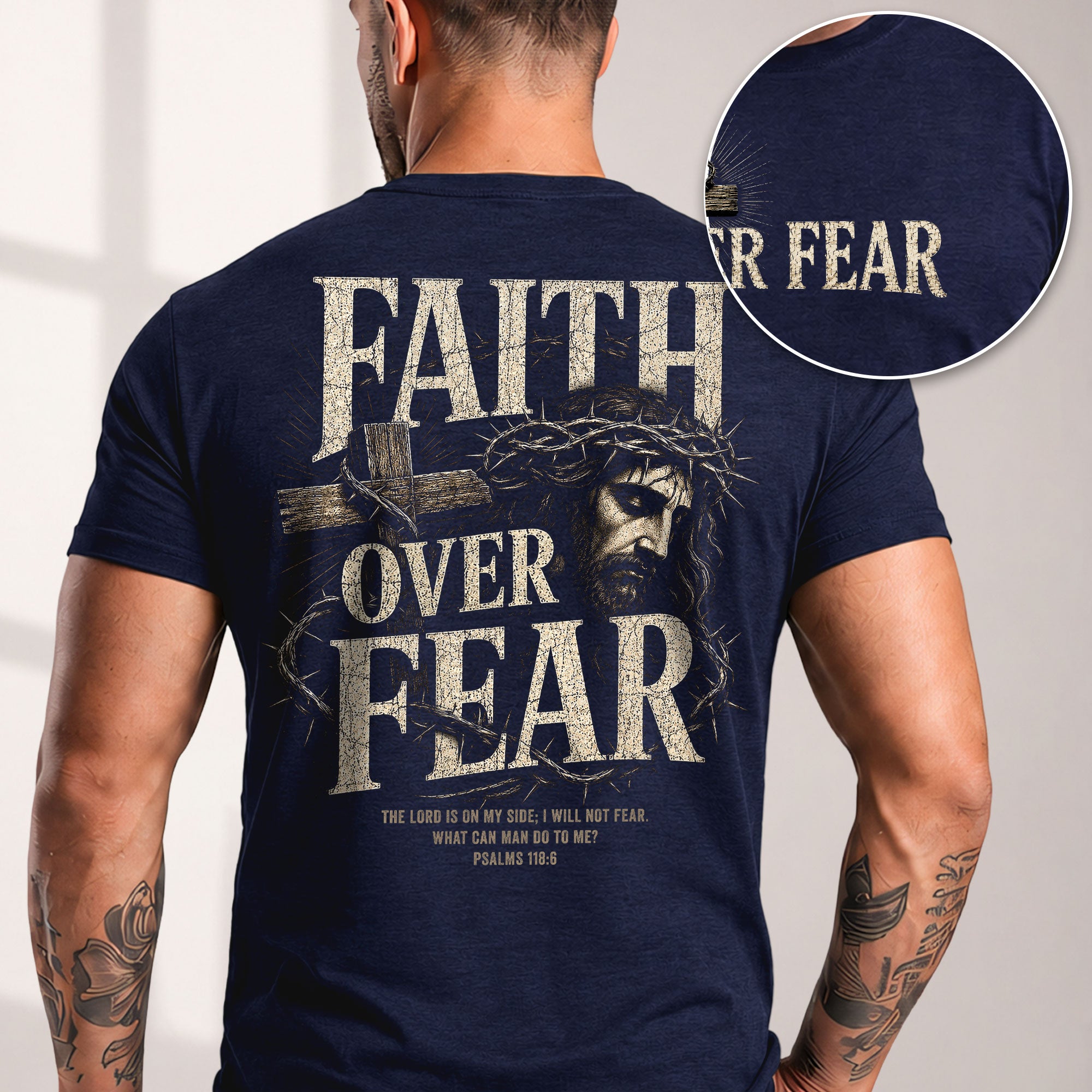 Inspirational Christian T-Shirt Faith Over Fear Jesus Cross Casual Cotton Shirt