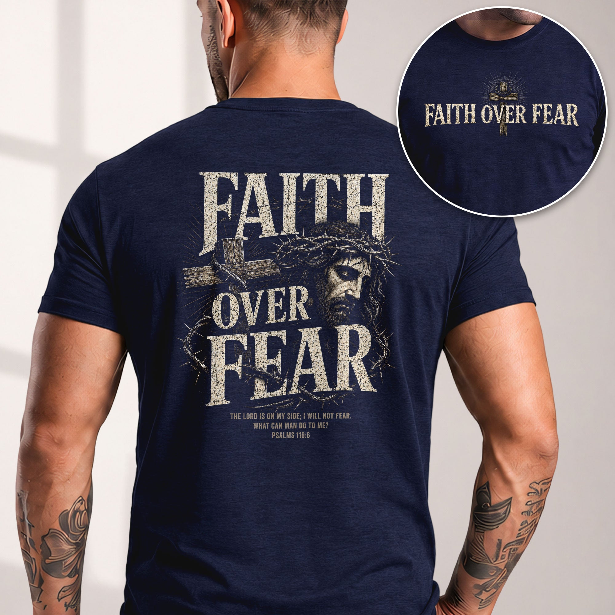 Inspirational Christian T-Shirt Faith Over Fear Jesus Cross Casual Cotton Shirt - Rust Field Wear