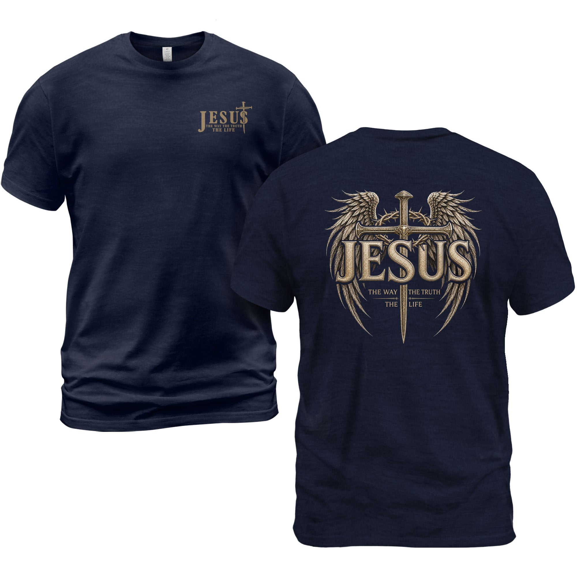 Jesus The Way The Truth The Life Shirt Christian Cross Faith Wings Graphic T-Shirt