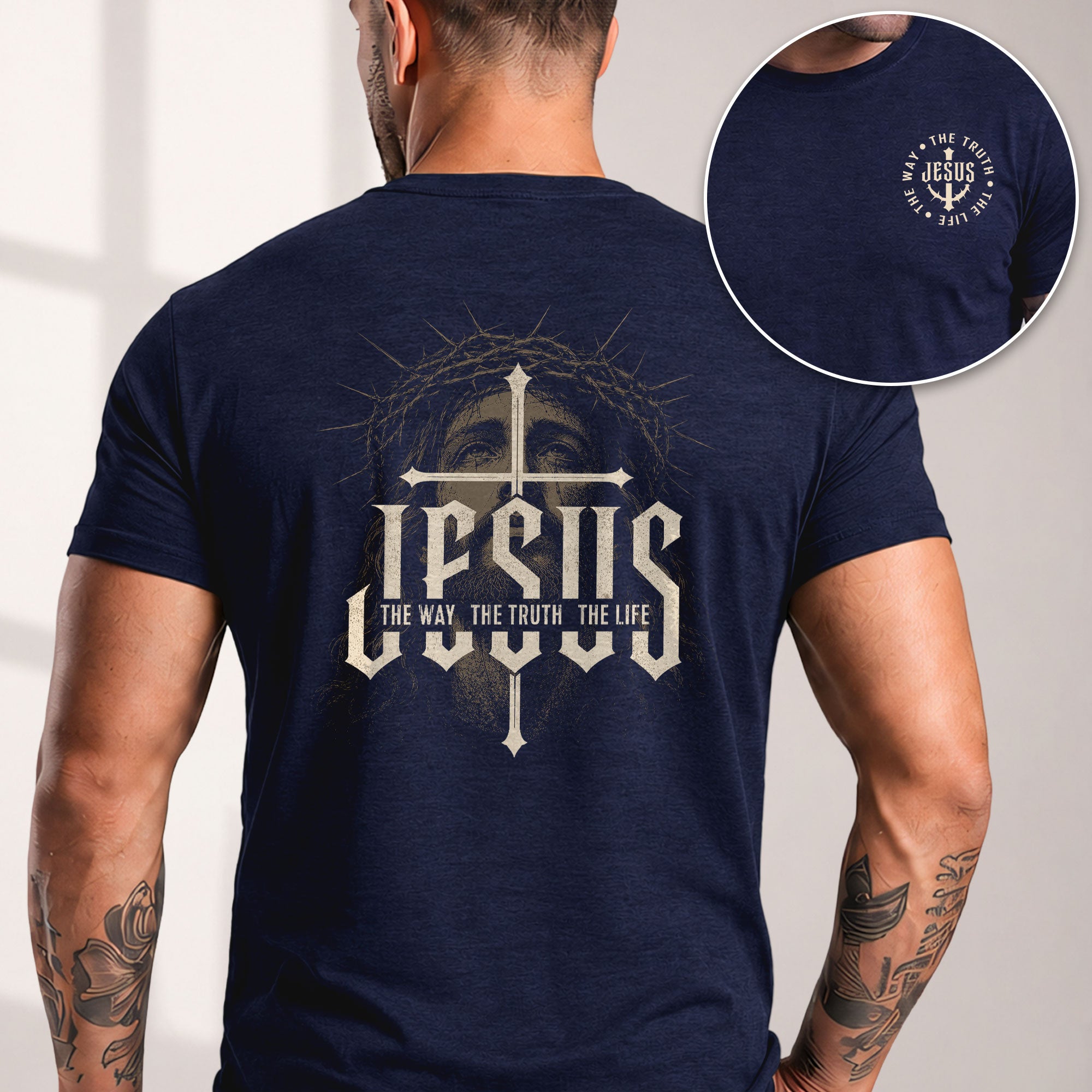 Jesus The Way The Truth The Life Shirt Crown Of Thorns Faith Christian Cross T-Shirt upsale