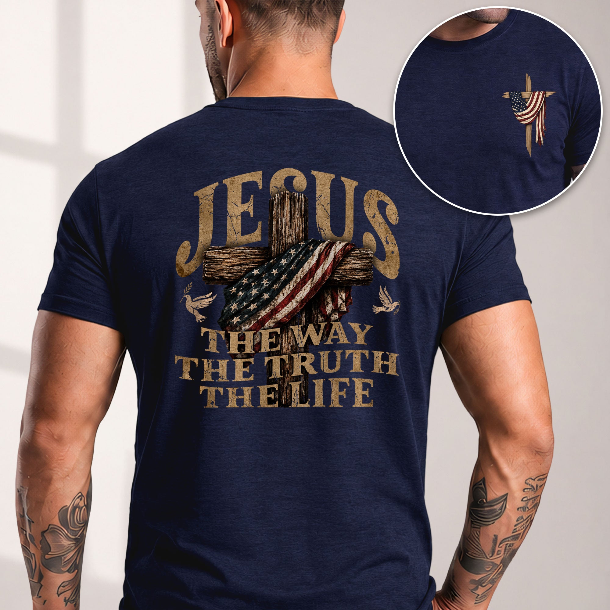 Jesus The Way The Truth The Life T-Shirt Patriotic Christian Cross Faith Graphic Tee