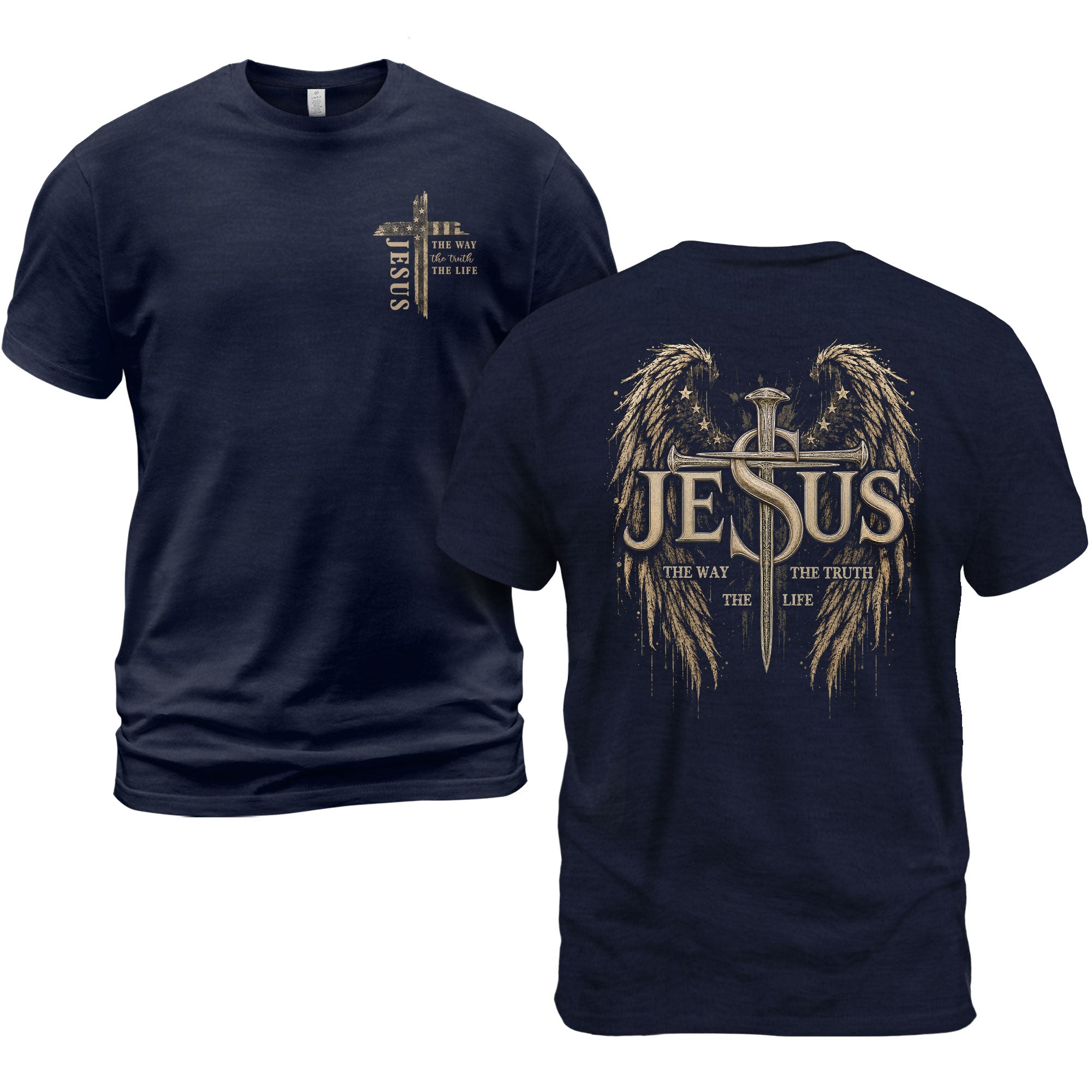 Jesus The Way The Truth The Life T Shirt Christian Cross Angel Wings Faith Tee Apparel