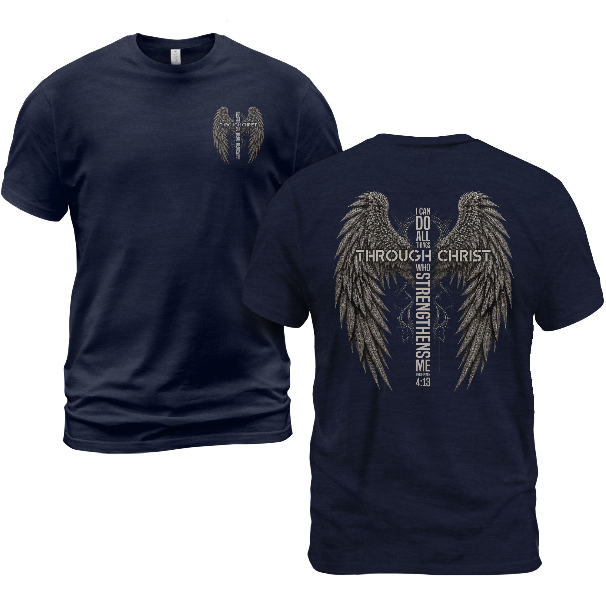 I Can Do All Things Philippians 4 13 Christian Shirt Angel Wings Cross Graphic Tee - Rust Field Wear
