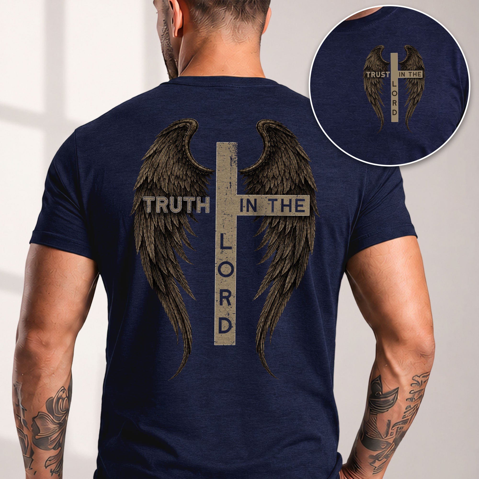 Trust In The Lord T Shirt Christian Cross Angel Wings Faith Tee Religious Clothing Top - Rust Field Wear