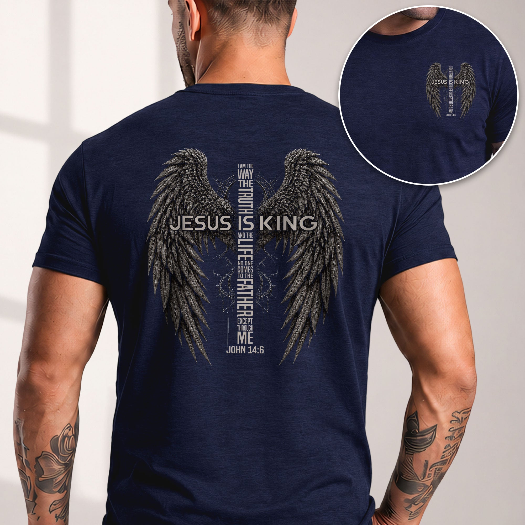 Jesus Is King T Shirt Christian Angel Wings John 14:6 Cross Faith Inspirational Tee