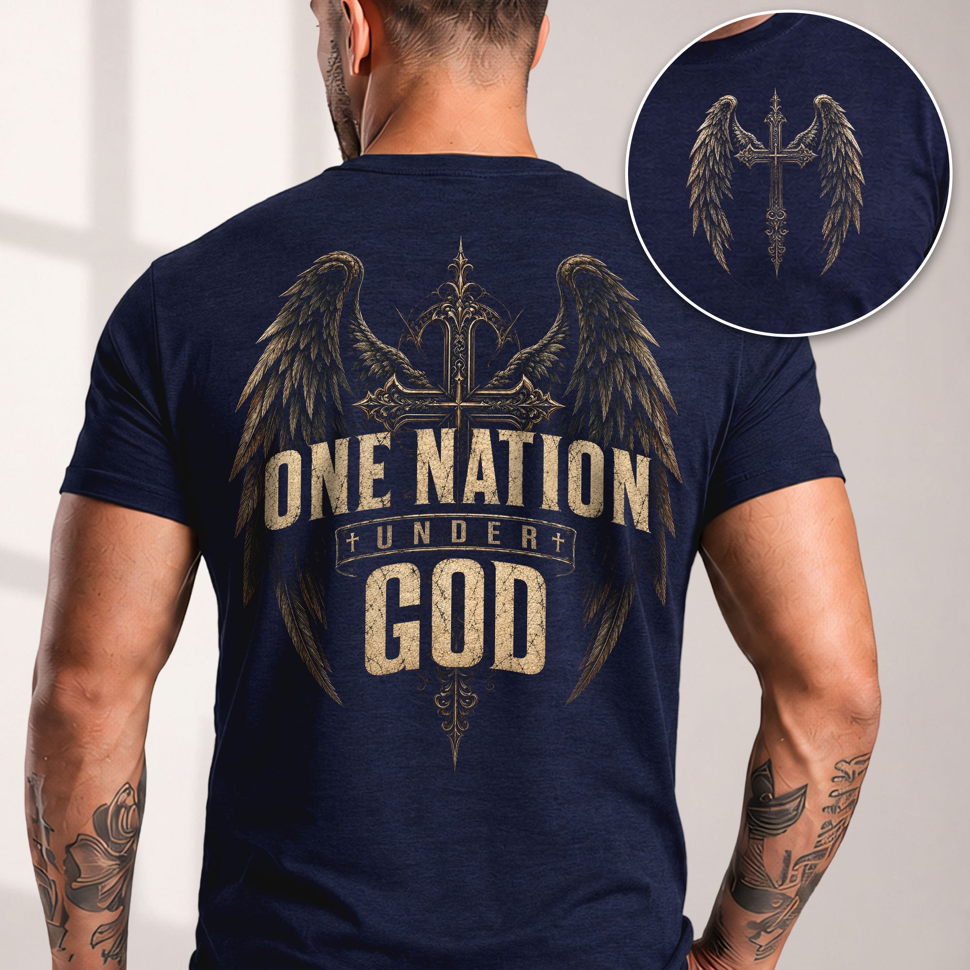 One Nation Under God T Shirt Christian Angel Wings Cross Religious Apparel Tee Top
