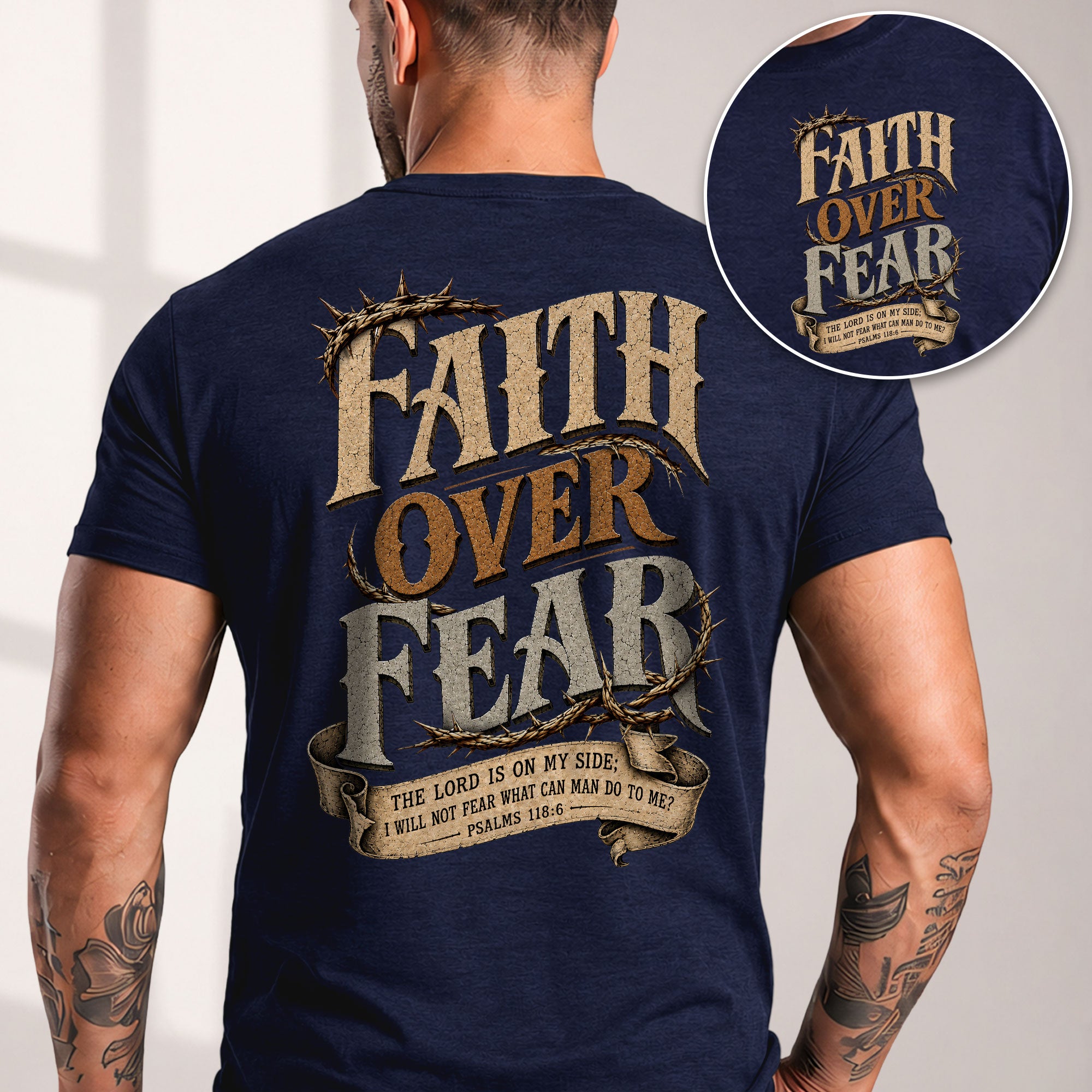 Faith Over Fear T Shirt Christian Crown Of Thorns Psalms 118 6 Religious Tee Top - Rust Field Wear