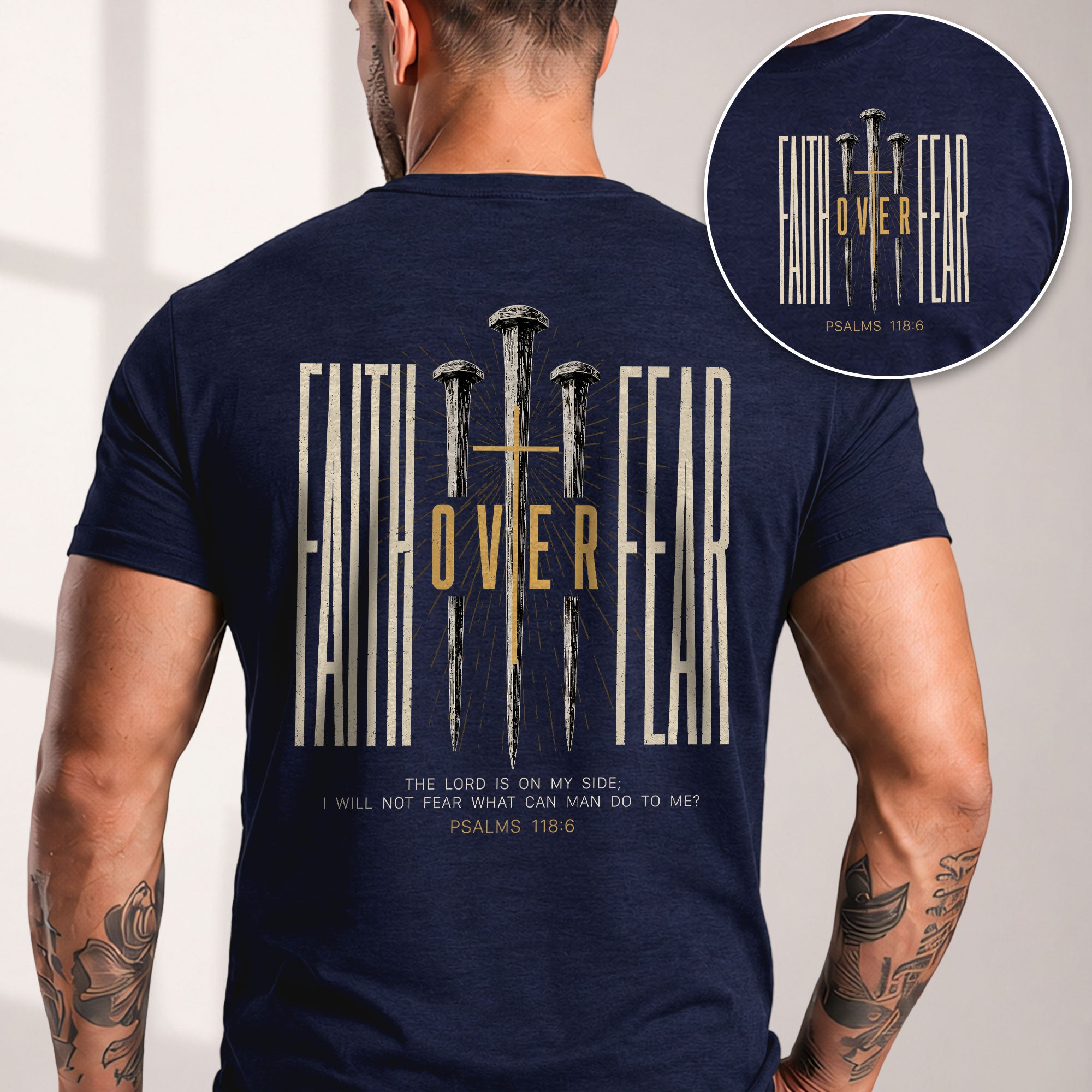 Faith Over Fear T Shirt Christian Cross Nails Psalms 118 6 Religious Tee Apparel - Rust Field Wear