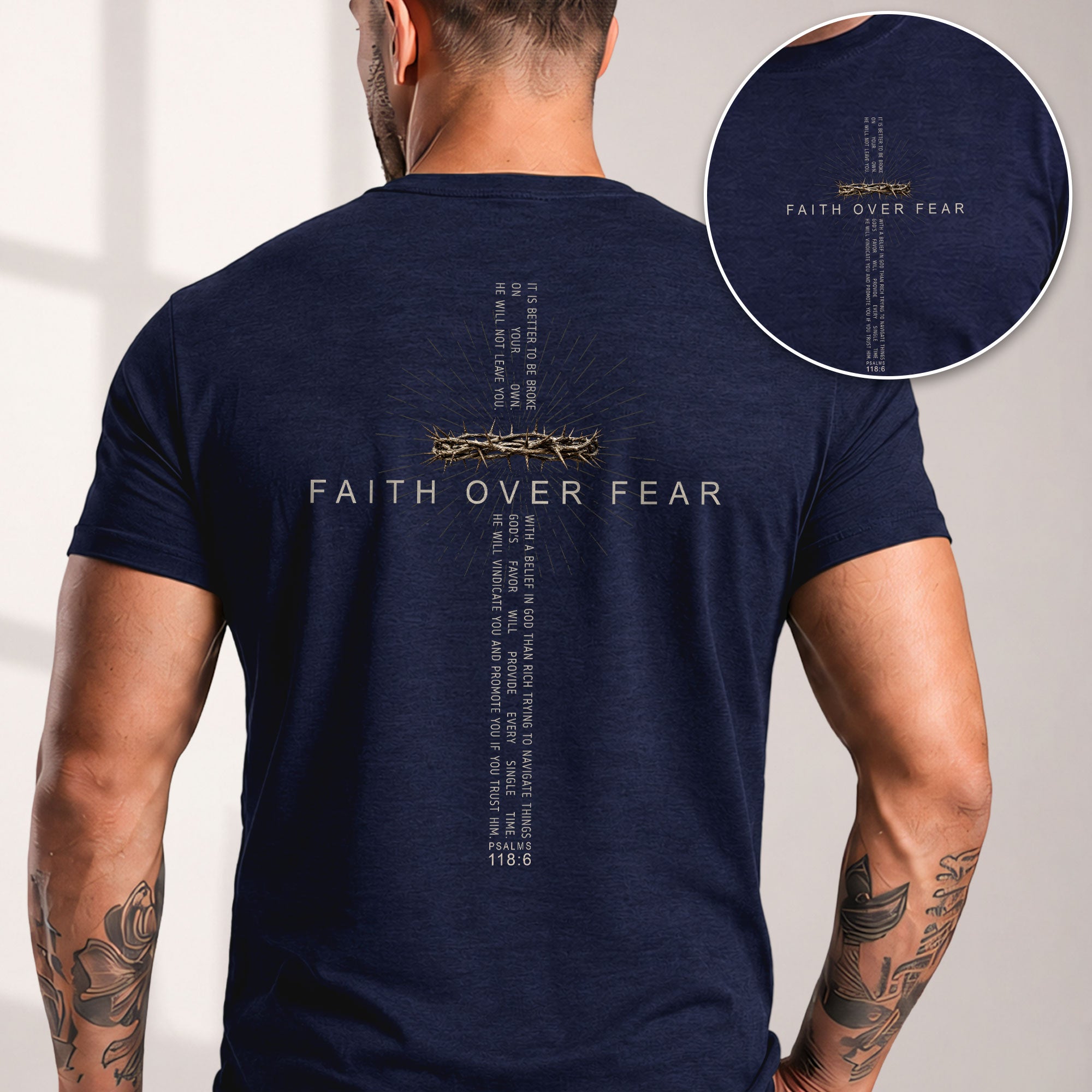 Faith Over Fear T Shirt Christian Psalms 118 6 Cross Religious Bible Verse Tee Apparel - Rust Field Wear