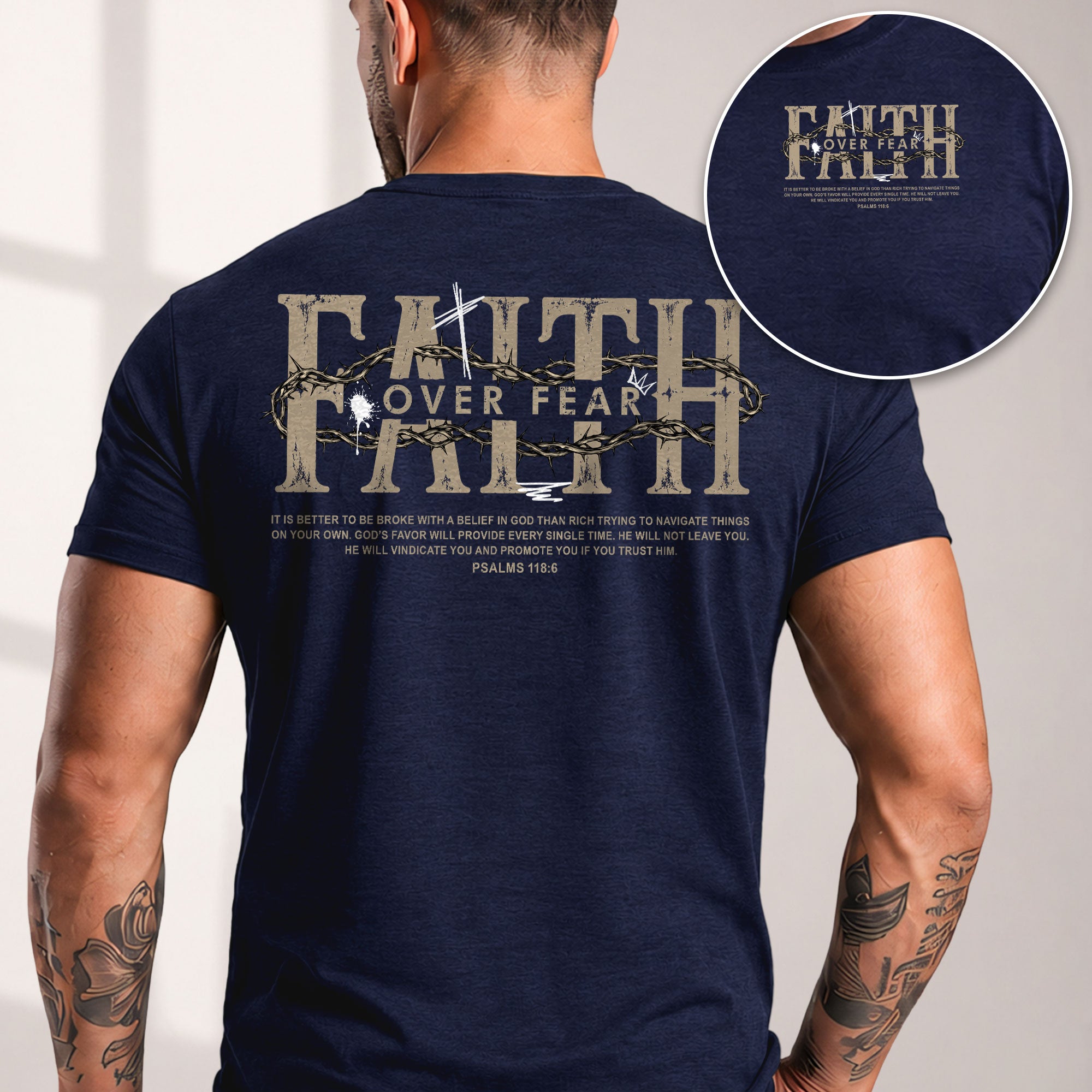 Faith Over Fear T Shirt Christian Psalms 118 6 Cross Crown Of Thorns Religious Tee Apparel - Rust Field Wear