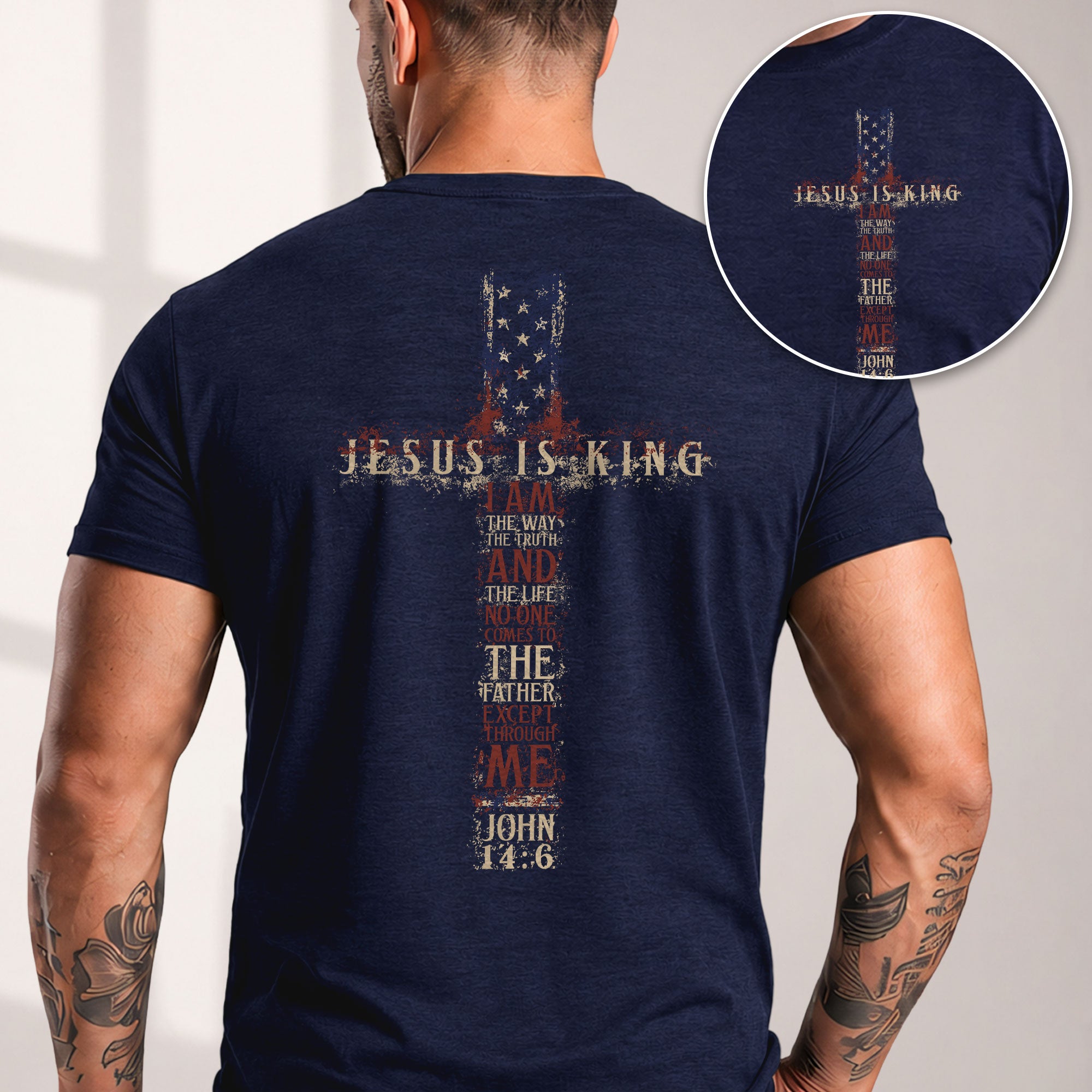 Jesus Is King T Shirt Christian Cross John 14 6 American Flag Bible Verse Faith Tee - Rust Field Wear