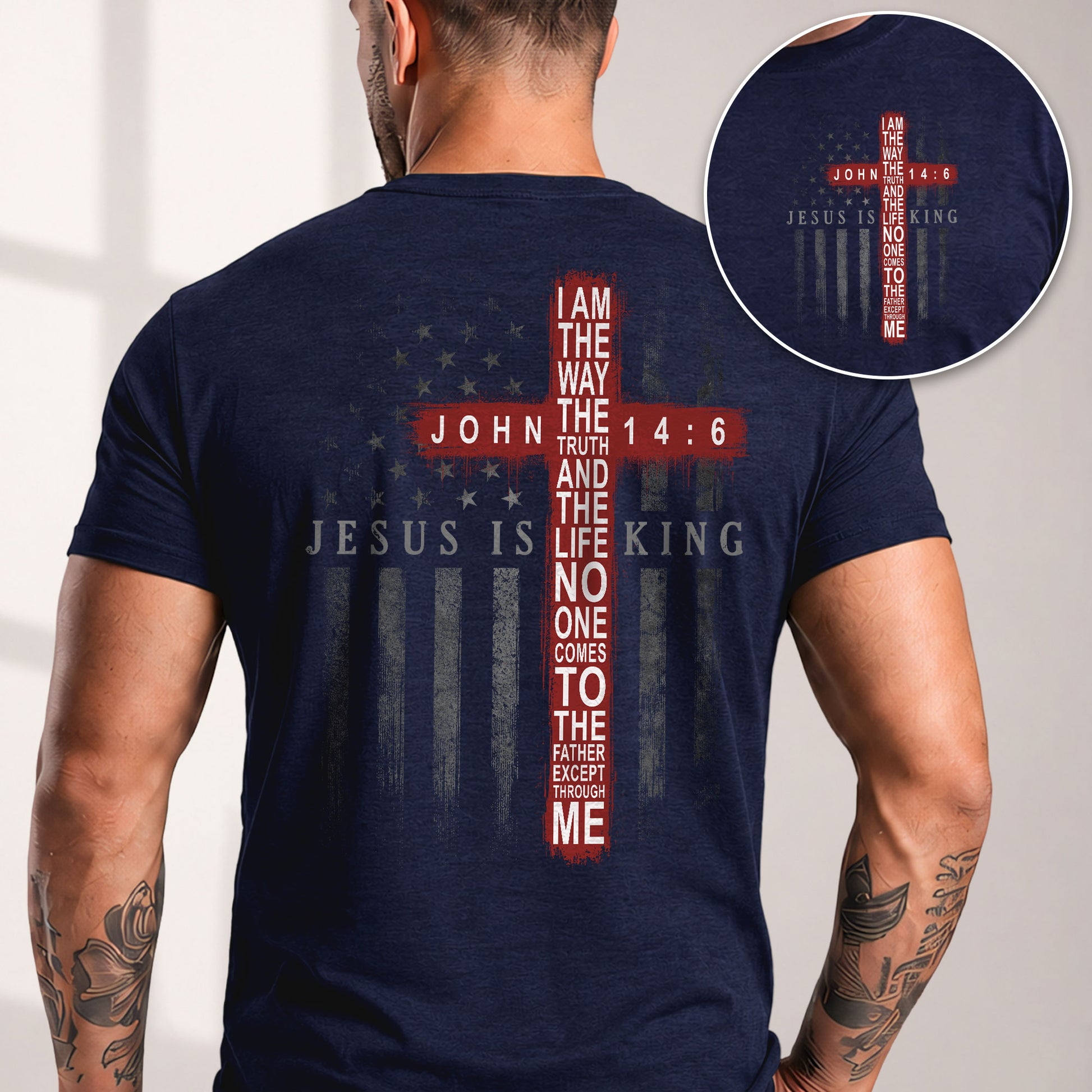 Jesus Is King T Shirt Christian Cross John 14 6 American Flag Religious Faith Tee - Rust Field Wear