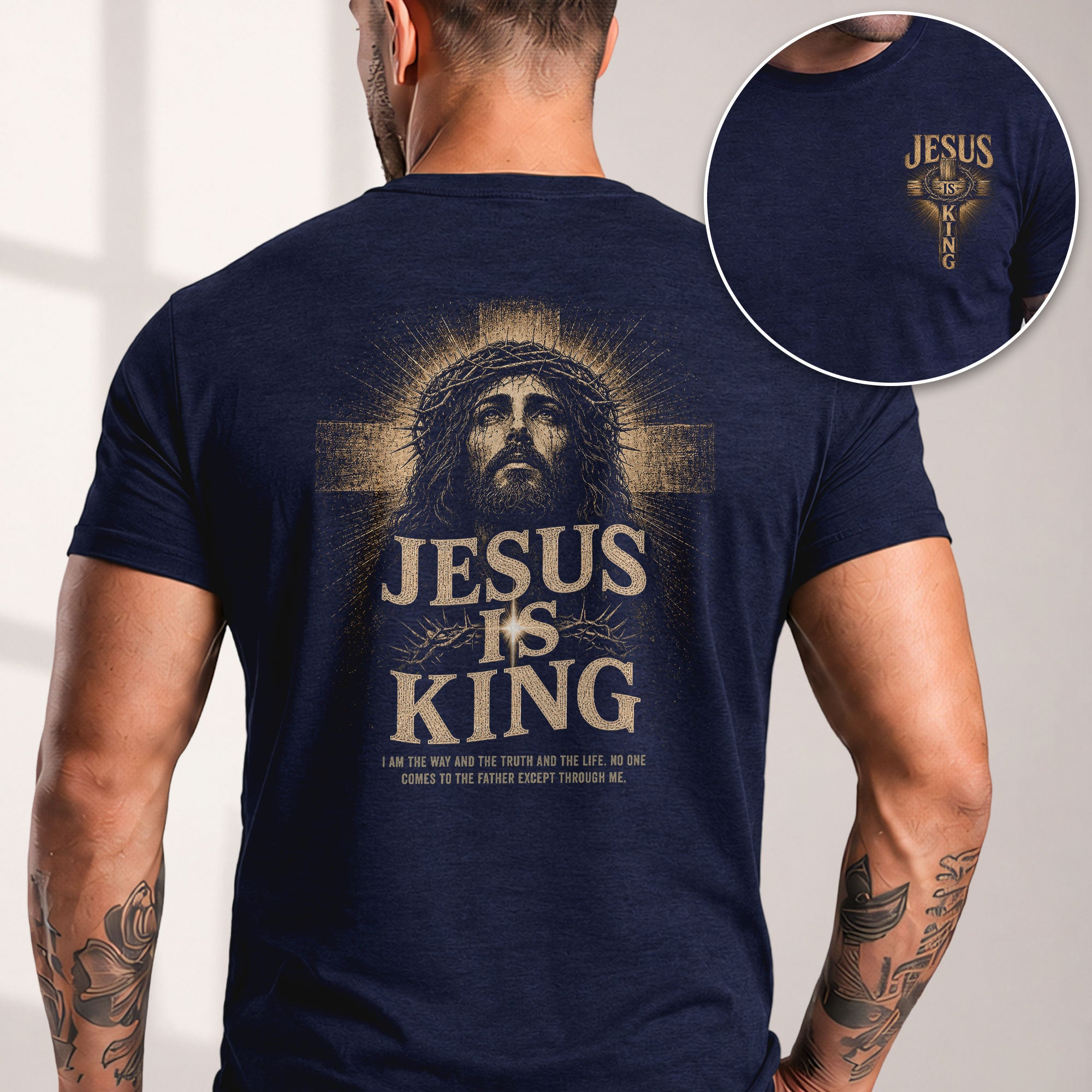 Jesus Is King Shirt Christian Men Shirt Portrait Cross Graphic Tee John 14 6 Bible Verse