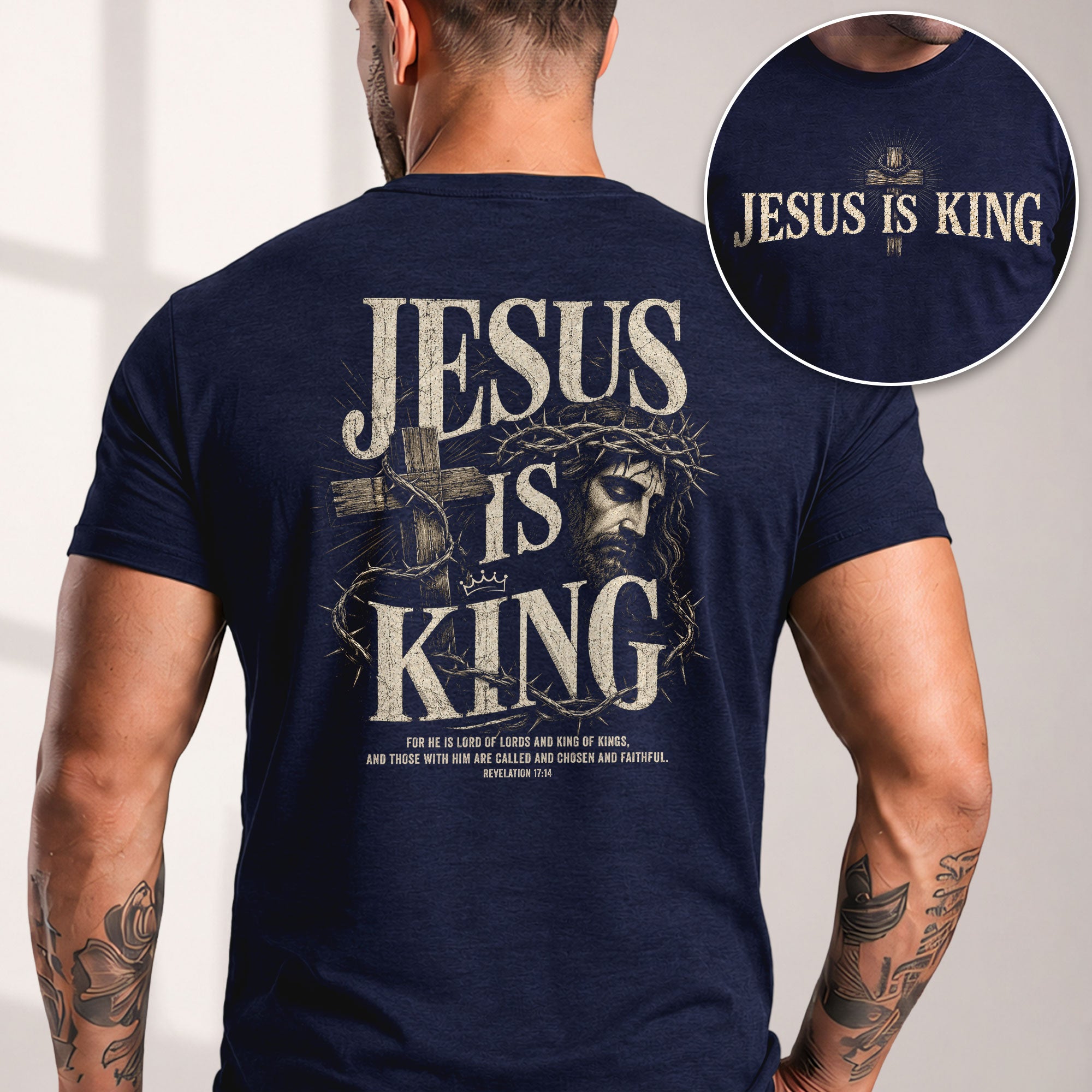 Jesus Is King Shirt Christian Men Shirt Revelation 17 14 Cross Graphic Tee Bible Verse