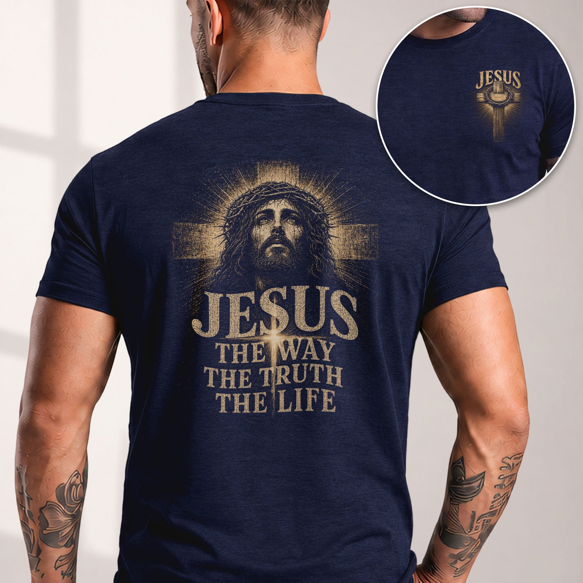 Jesus Portrait Crown Of Thorns The Way The Truth The Life Graphic Christian T Shirt Men