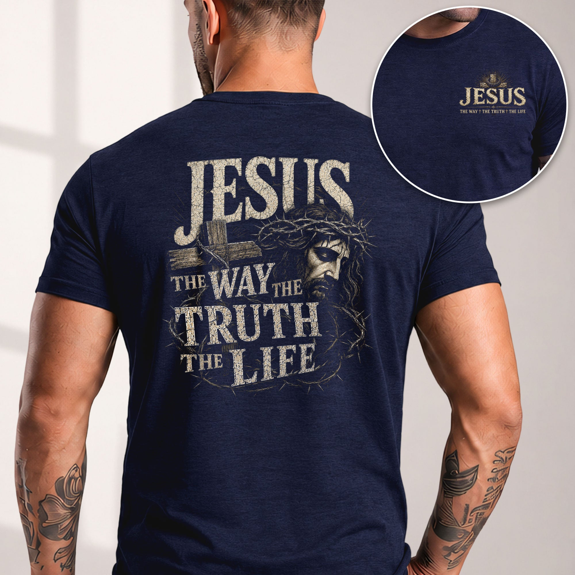 Jesus Side Profile Crown Of Thorns The Way The Truth The Life Christian T Shirt Men