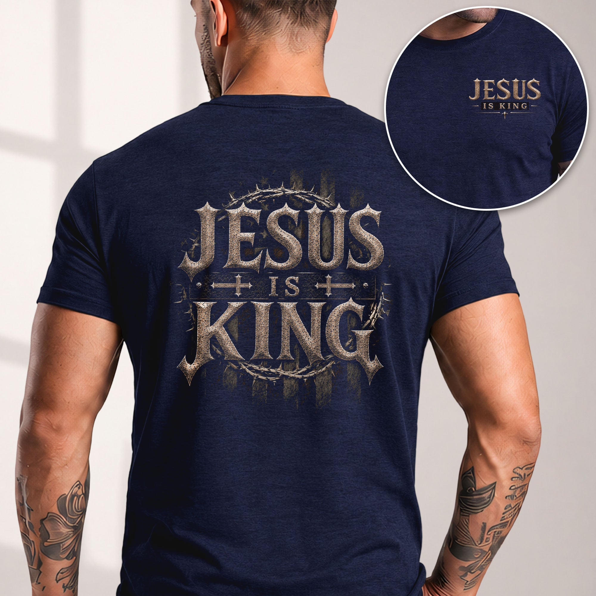 Jesus Is King Shirt Christian Men Shirt Vintage Crown Of Thorns Cross Faith Graphic Tee