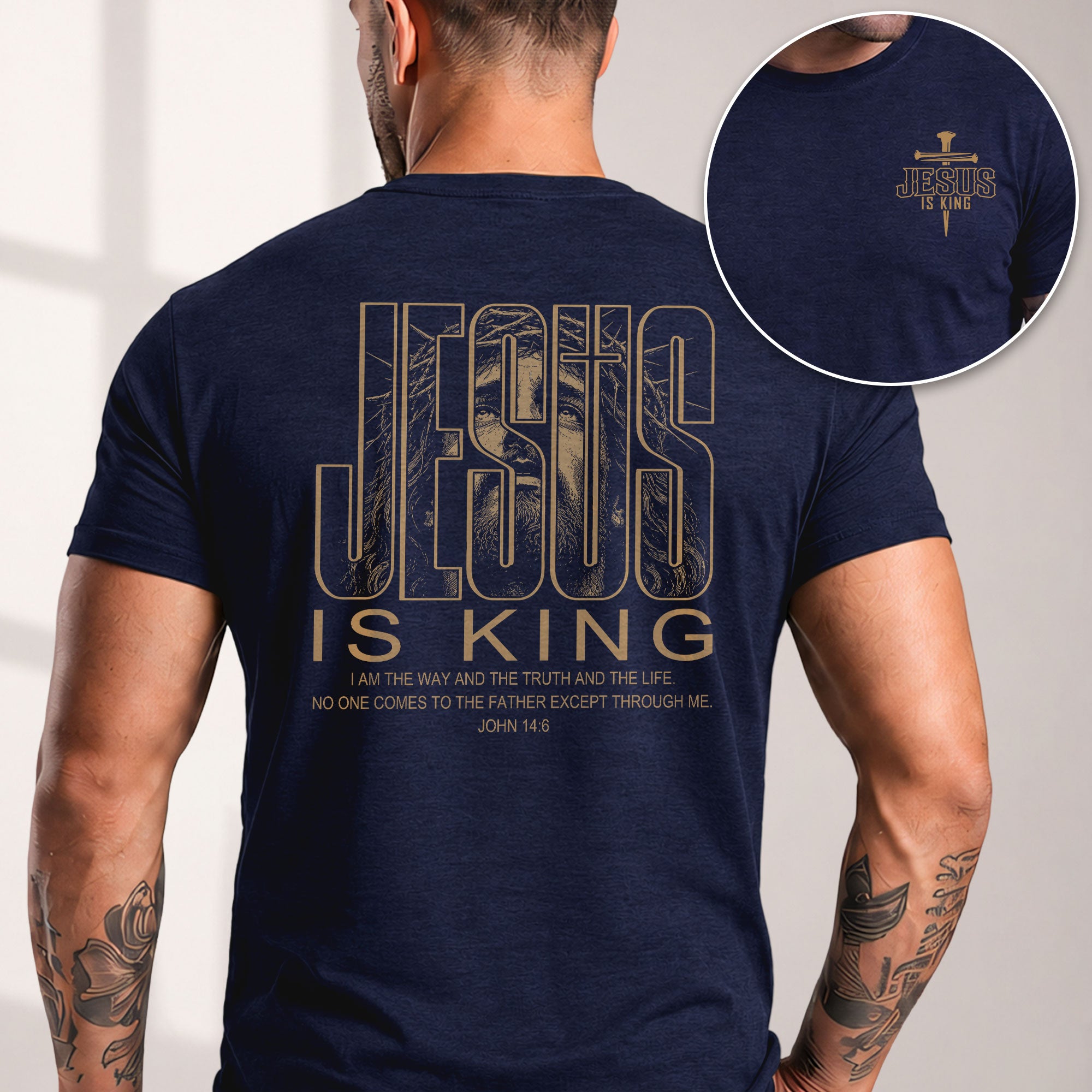 Jesus Is King John 14 6 Portrait Graphic Christian Tee Shirt Apparel Men Clothing