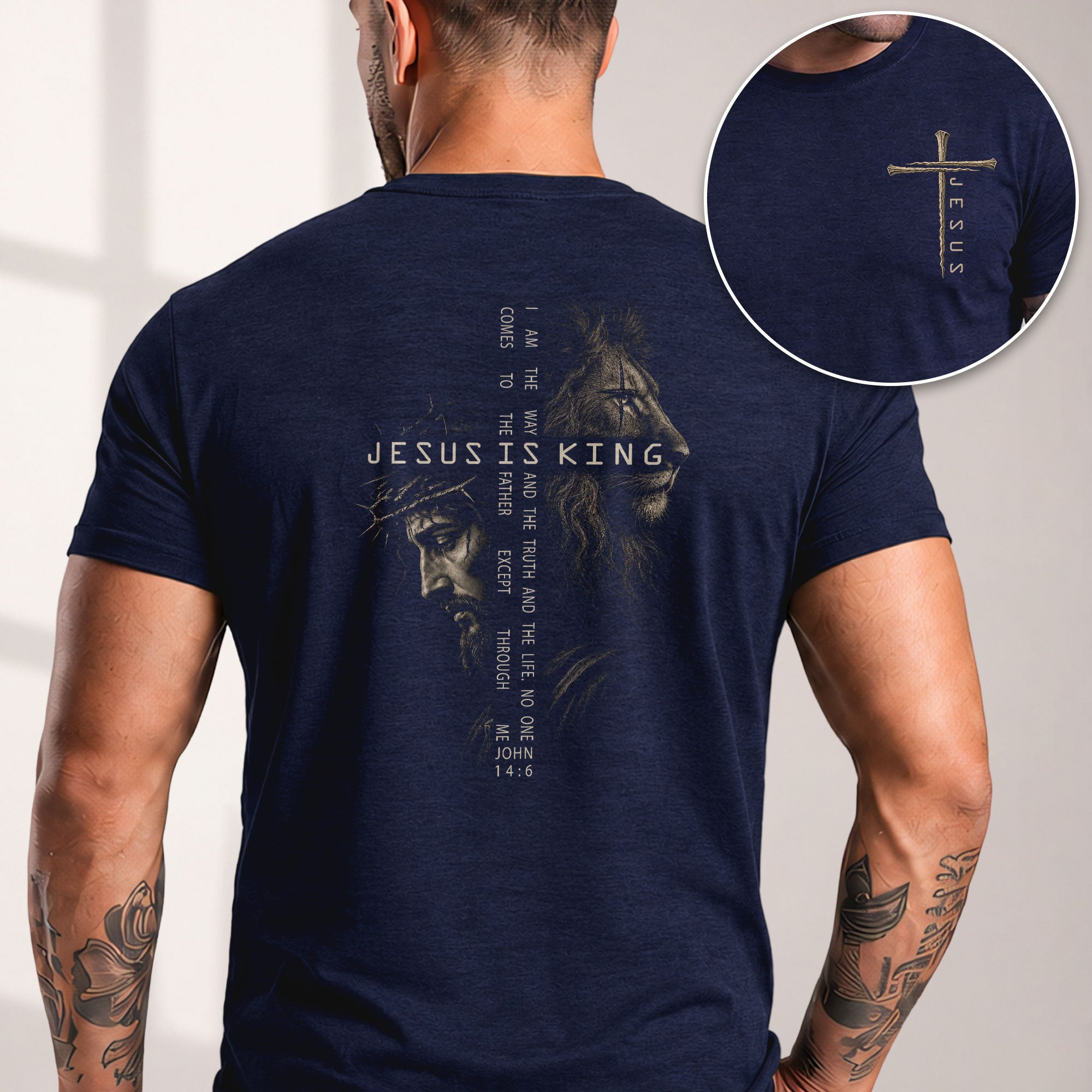 Jesus Is King Lion John 14 6 Portrait Graphic Christian T Shirt Apparel Men Clothing