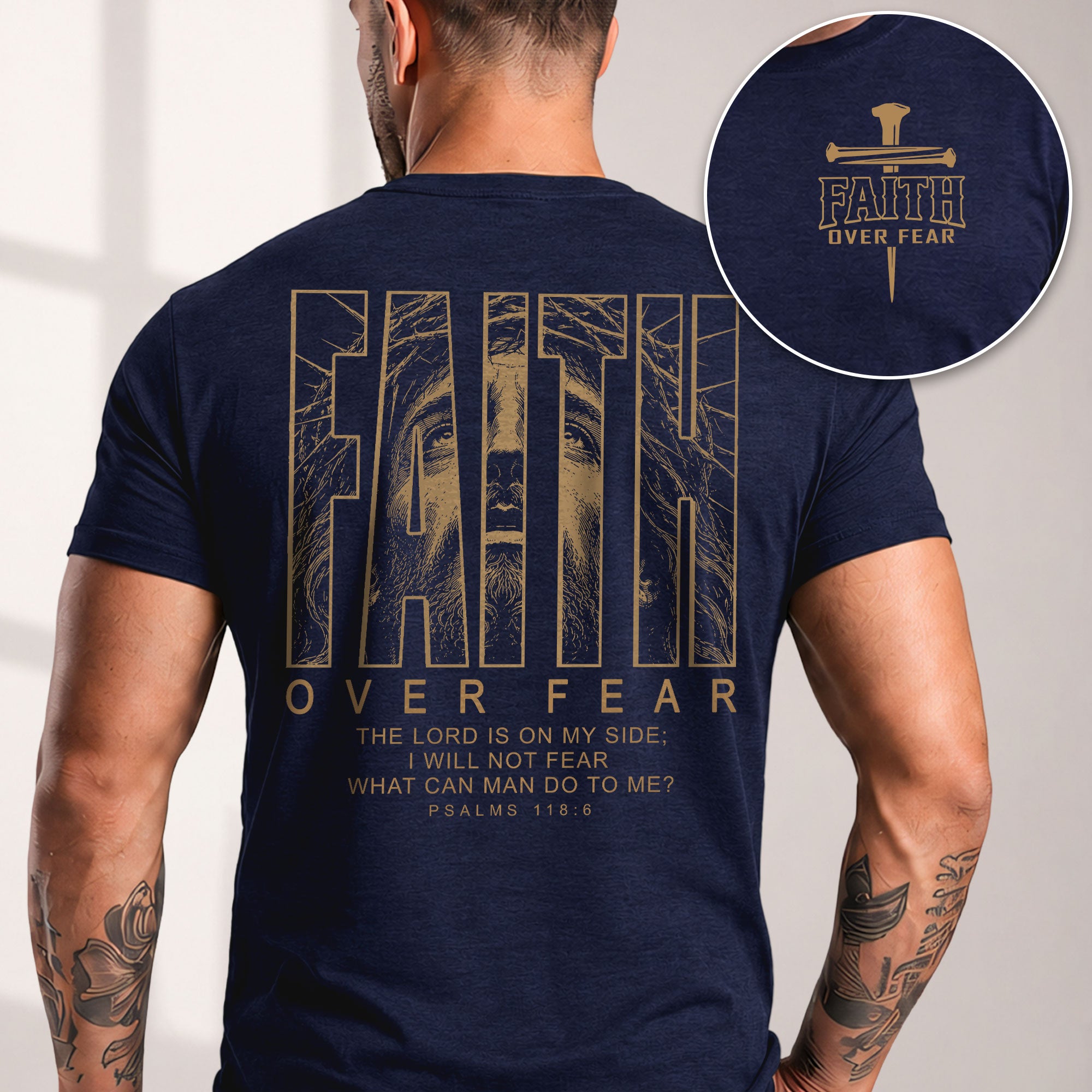 Faith Over Fear Psalms 118 6 Portrait Graphic Christian T Shirt Apparel Men Clothing - Rust Field Wear