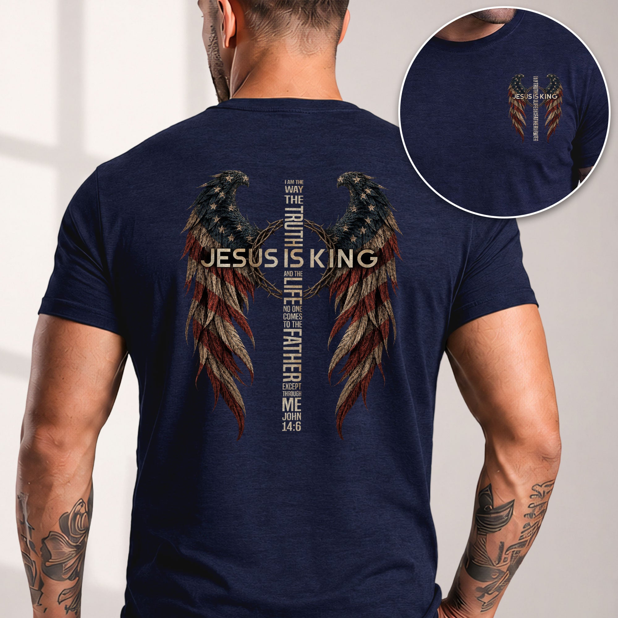 Jesus Is King T Shirt American Flag Wings Crown Of Thorns Cross John 14 6 Apparel