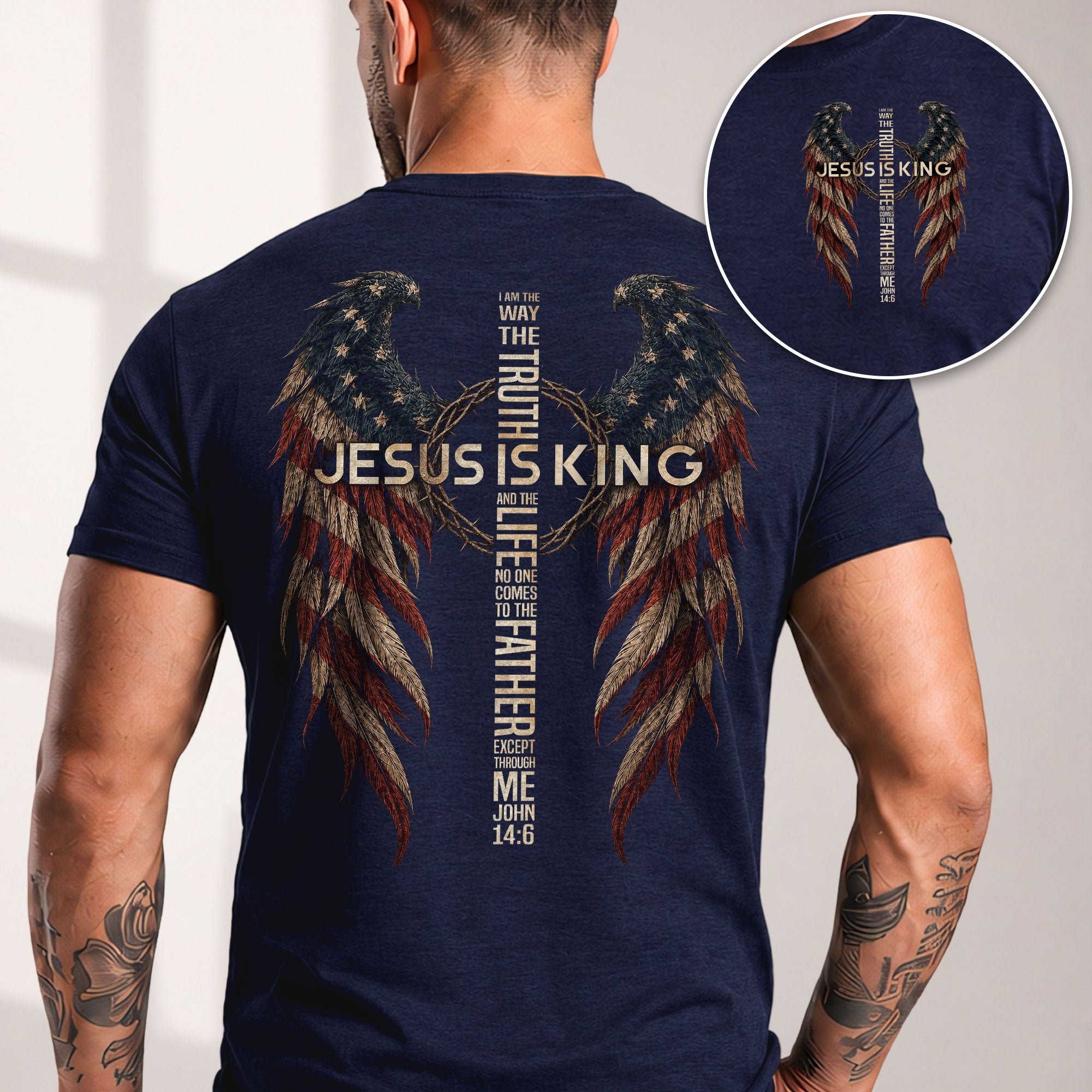 Jesus Is King T Shirt American Flag Wings Crown Of Thorns Cross John 14 6 Apparel