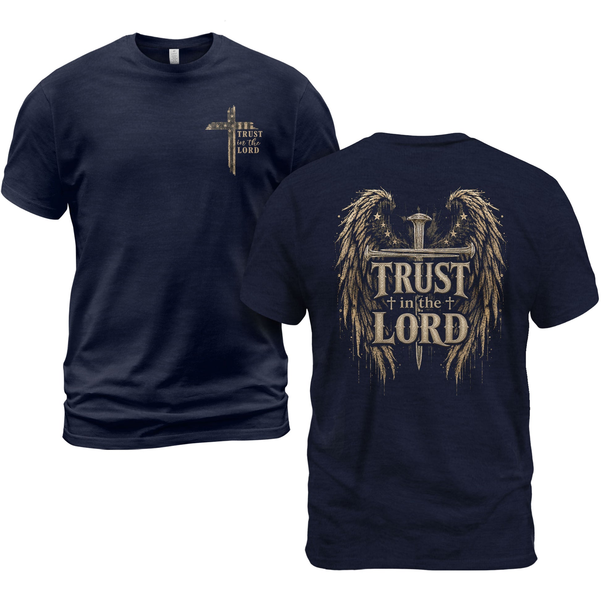 Trust In The Lord Angel Wings Cross Graphic Christian T Shirt Apparel Men Clothing - Rust Field Wear