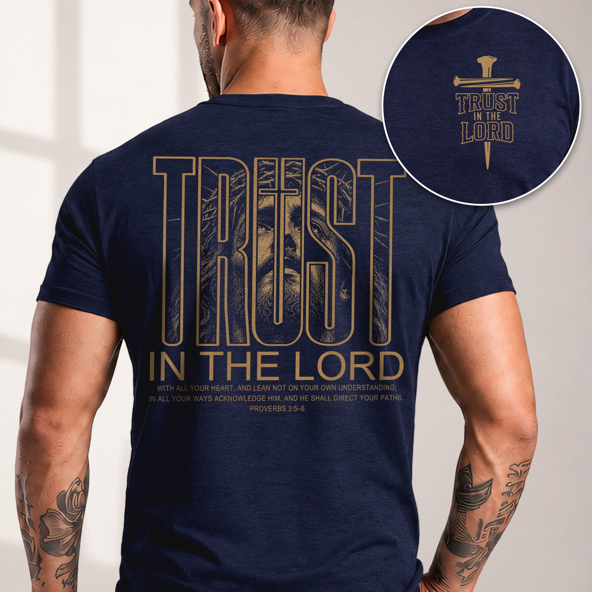 Trust In The Lord Jesus Proverbs 3 5 6 Graphic Christian T Shirt Apparel Men Clothing - Rust Field Wear