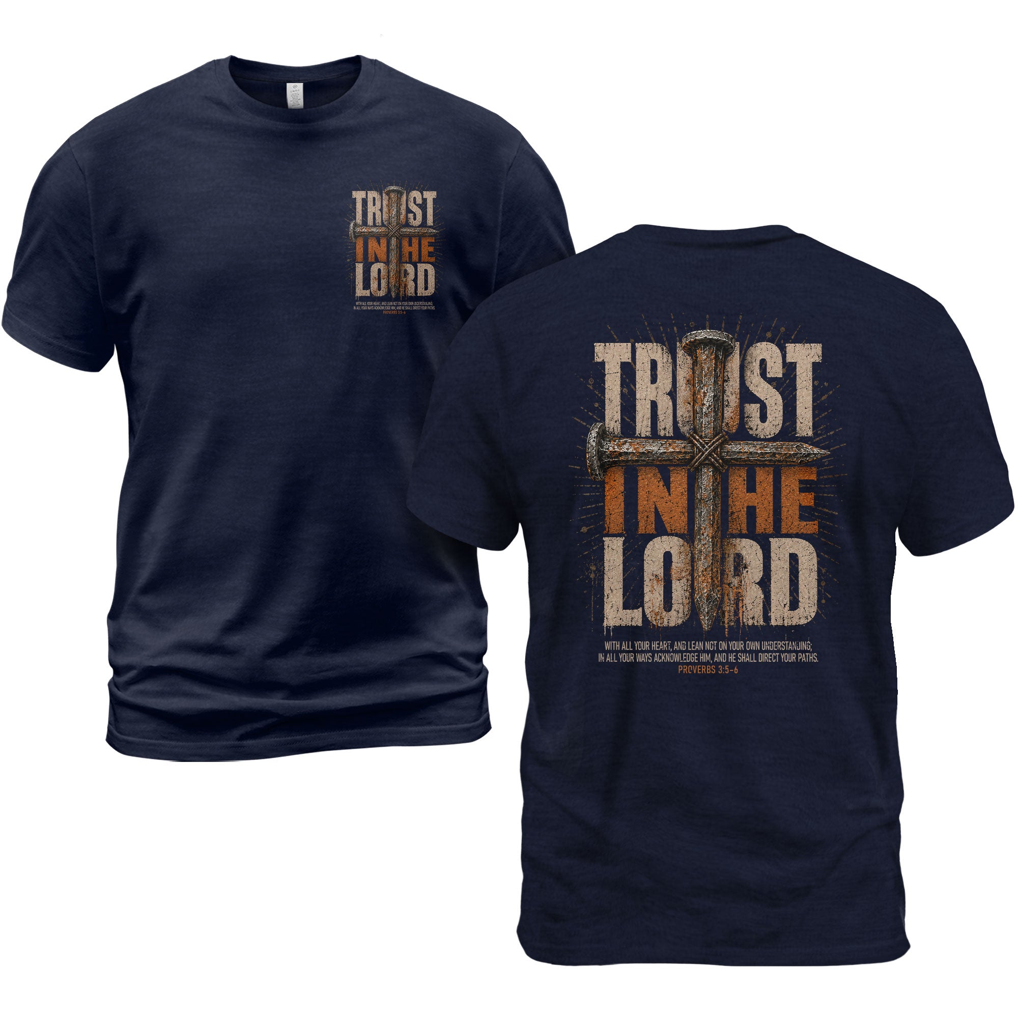 Trust In The Lord T Shirt Christian Cross Proverbs 3 5 6 Bible Verse Religious Apparel Tee