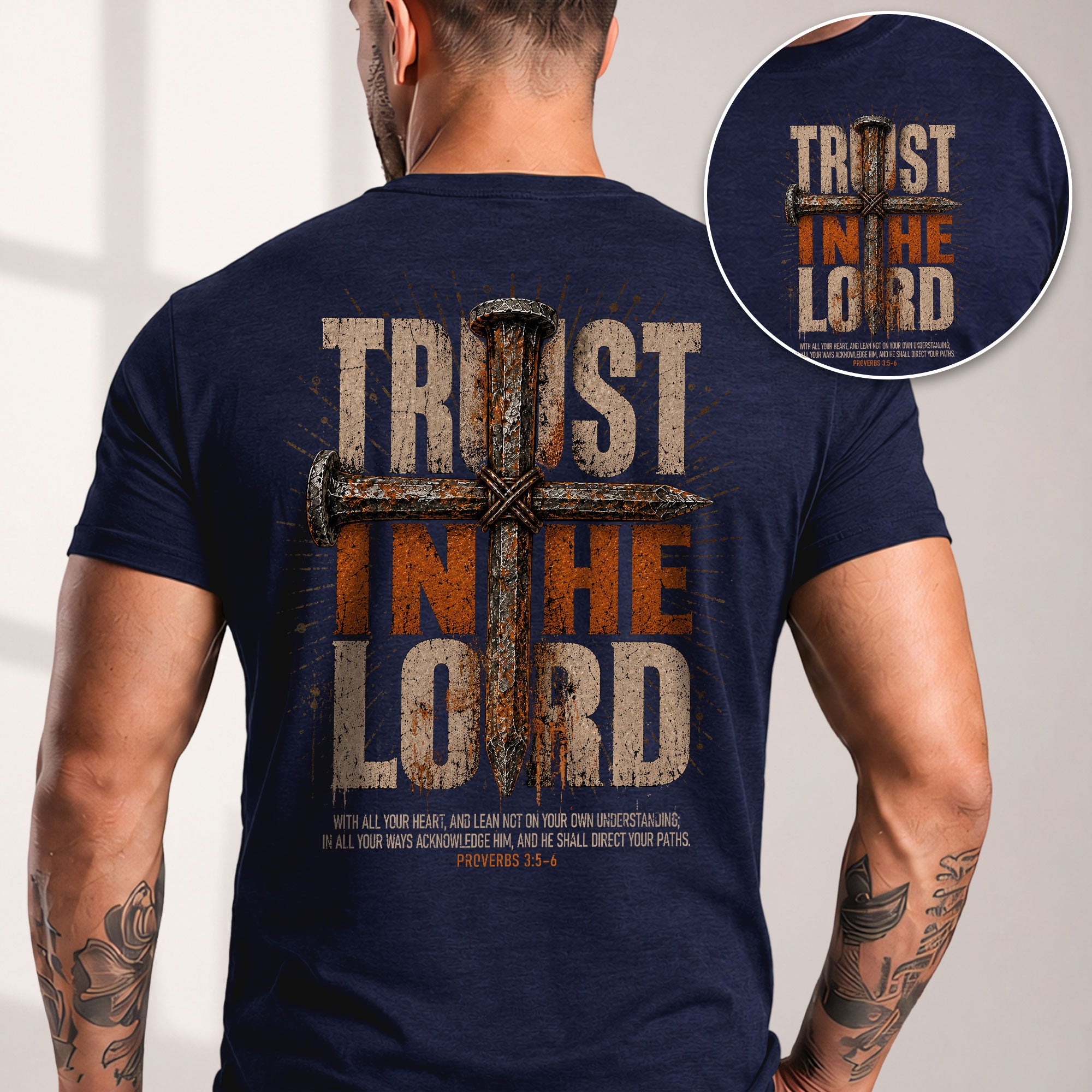 Trust In The Lord T Shirt Christian Cross Proverbs 3 5 6 Bible Verse Religious Apparel Tee - Rust Field Wear