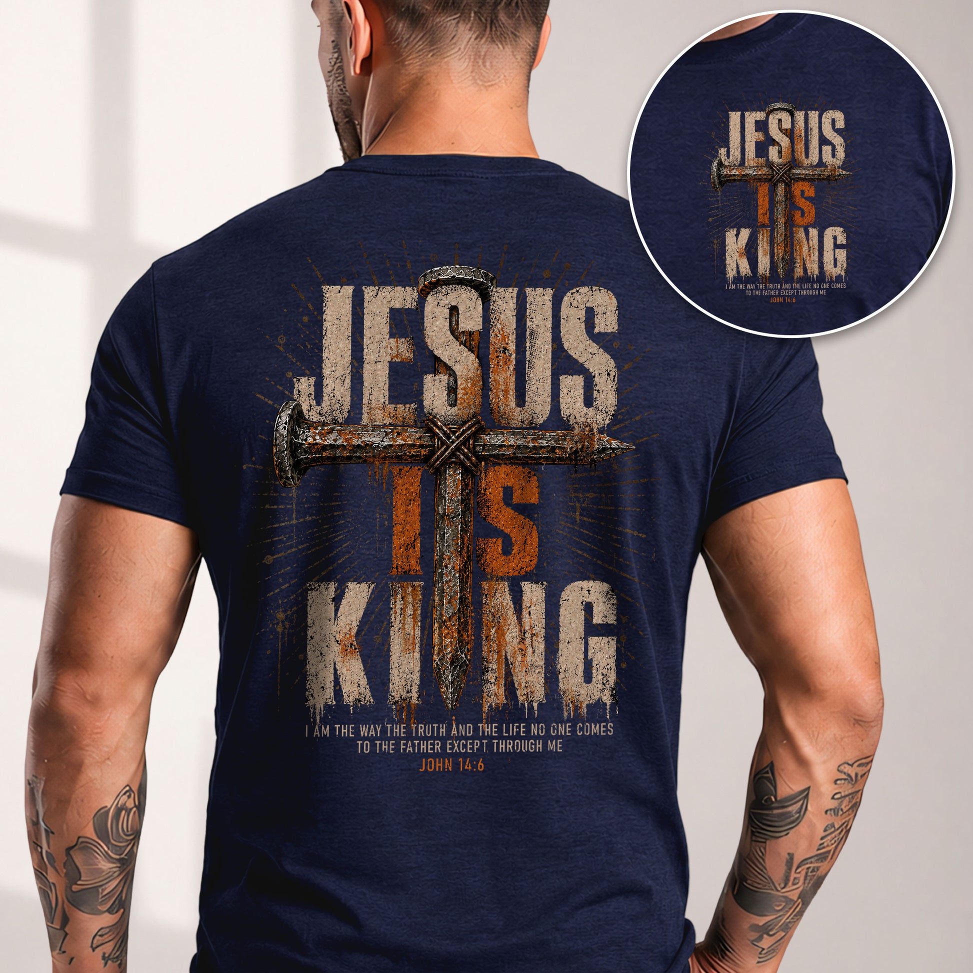 Jesus Is King T Shirt Christian Lion Cross John 14 6 Bible Verse Religious Faith Tee Apparel - Rust Field Wear