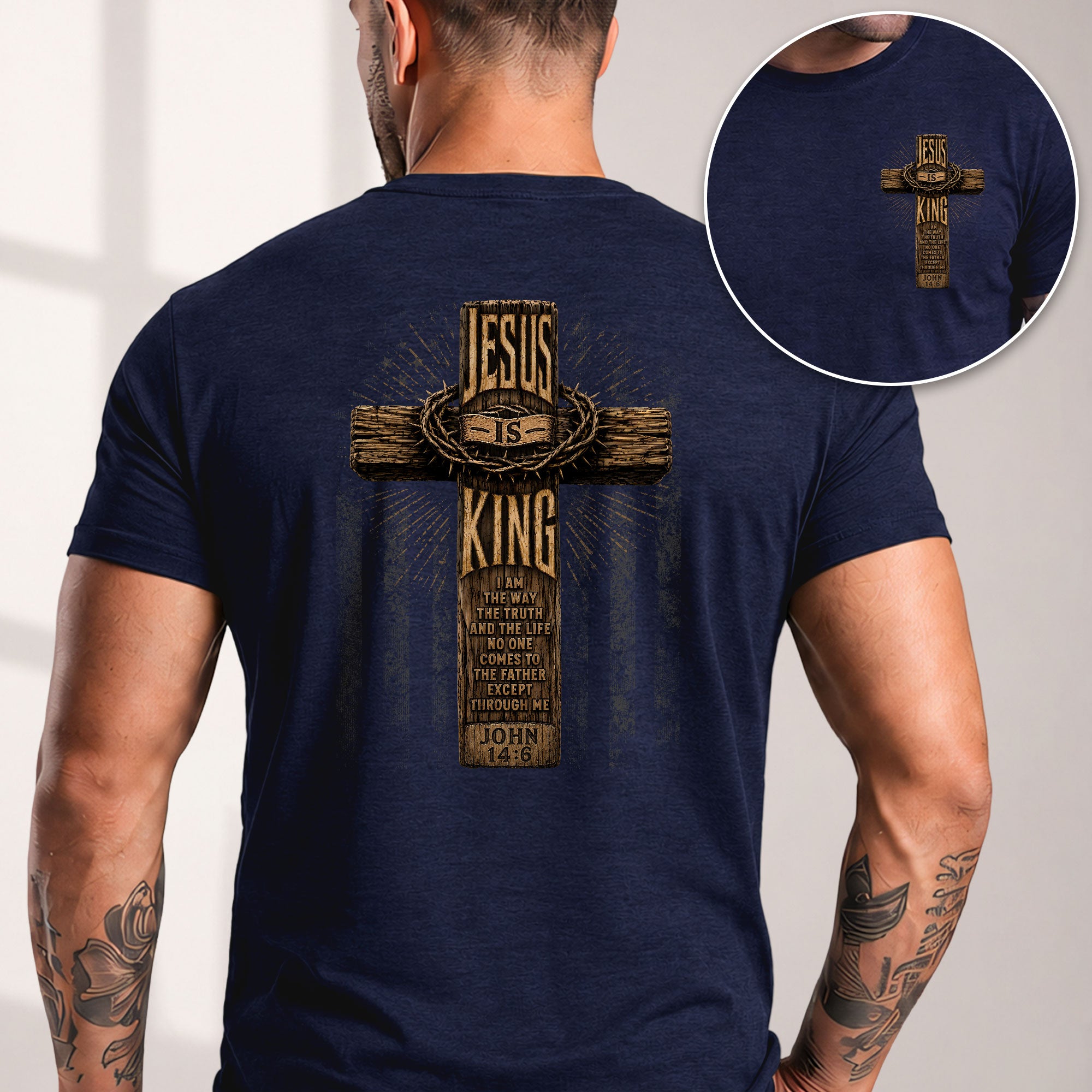 Jesus Is King Shirt Patriotic Christian Men Shirt Wooden Cross John 14 6 Bible Verse Tee
