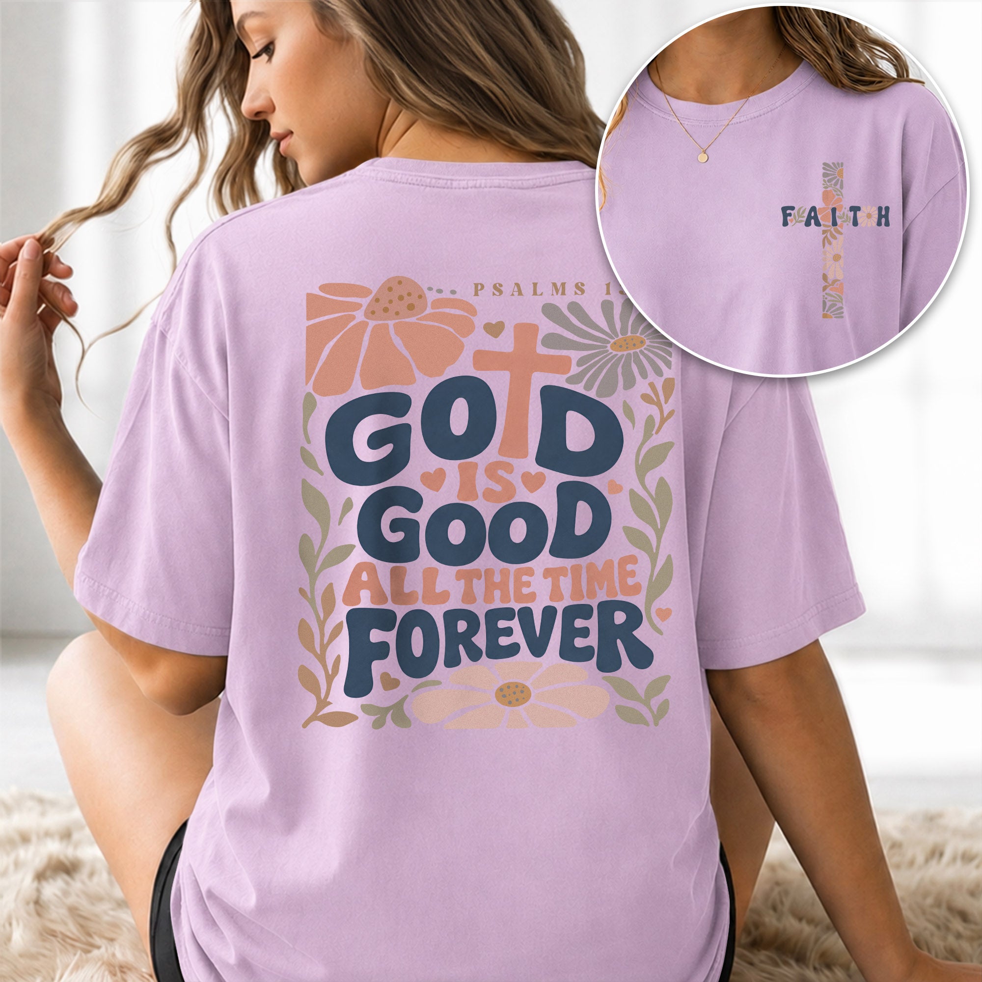 God Is Good Shirt Women Floral Christian T-Shirt Faith Psalms Bible Verse Tee Comfort