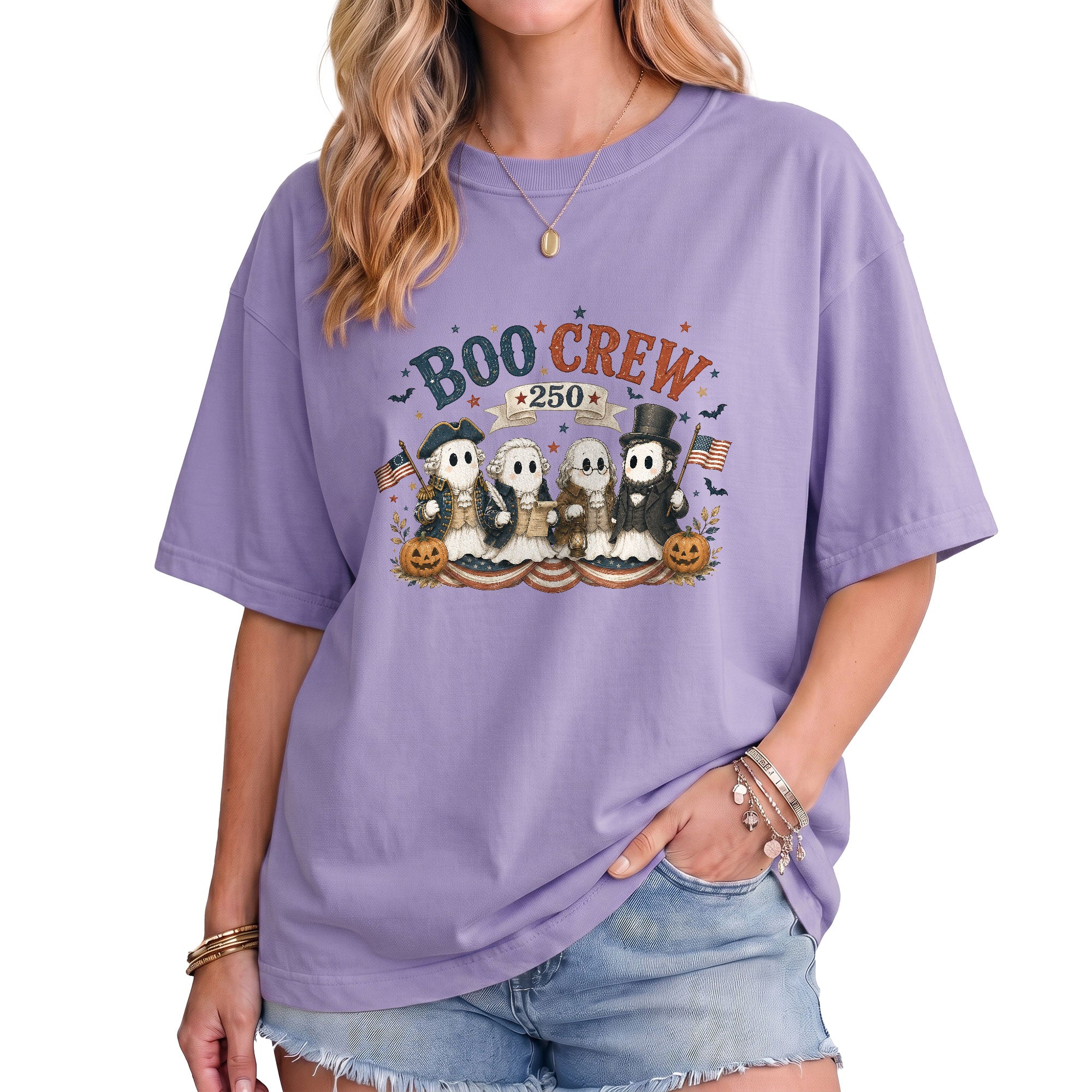 Boo Crew Halloween Shirt Patriotic Founding Fathers Ghosts US Flag Historical Tee